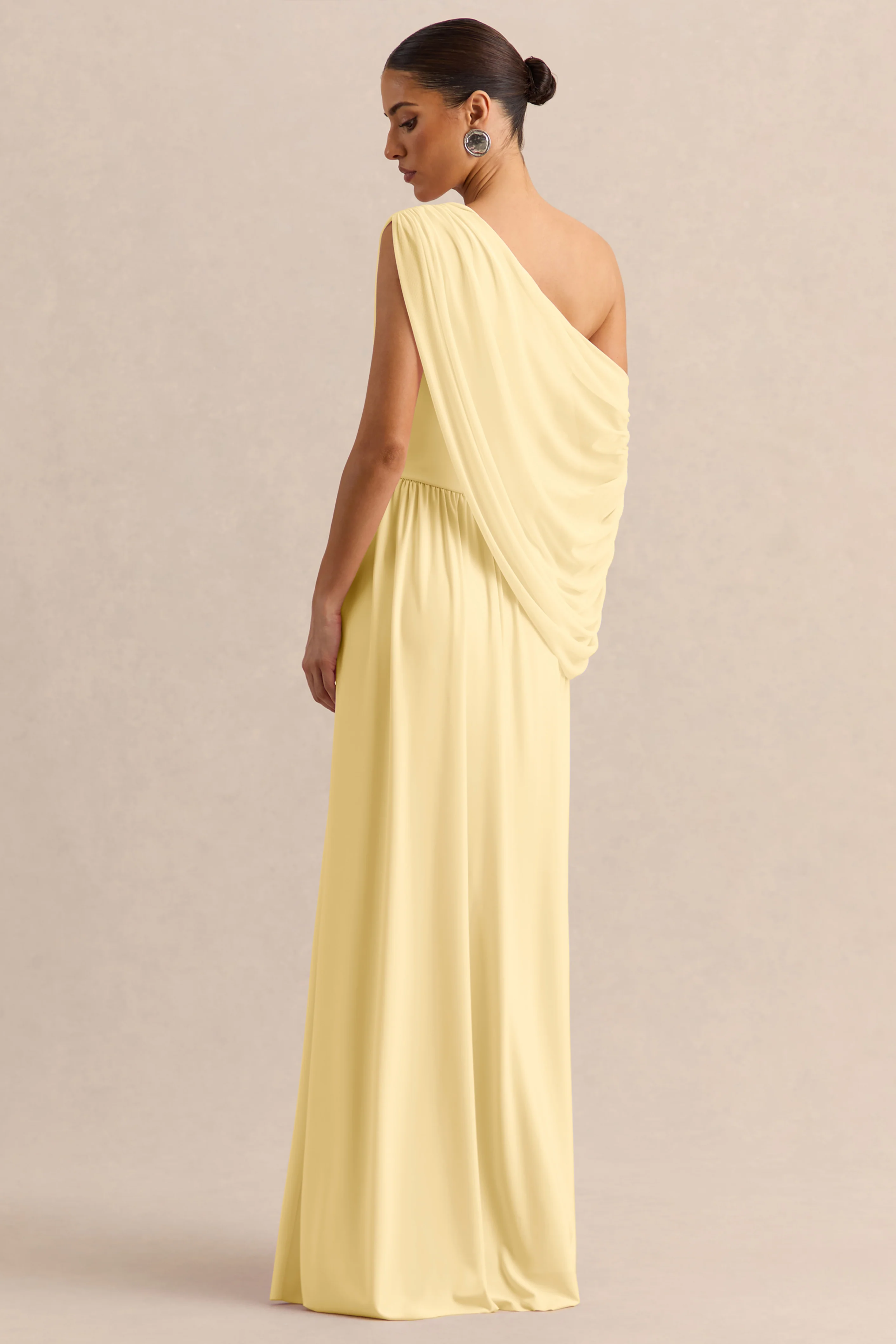 Sabianna | Lemon Asymmetric-Neck Maxi Dress With Draped Detailing