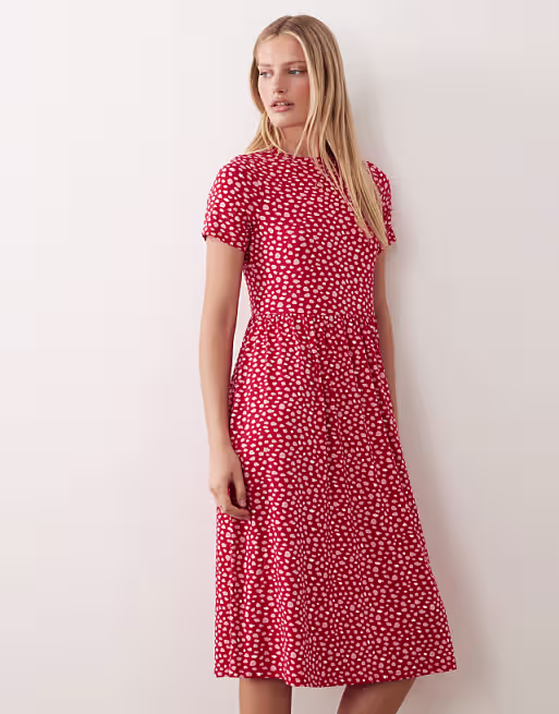 Wednesdays Girl smudged dots midi dress in pink