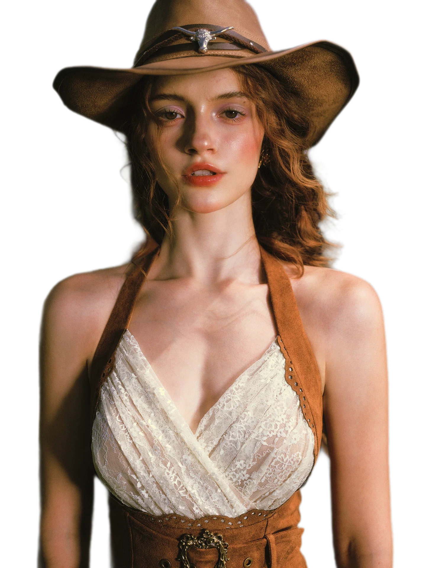 Laser-Cut Suede Lace Dress