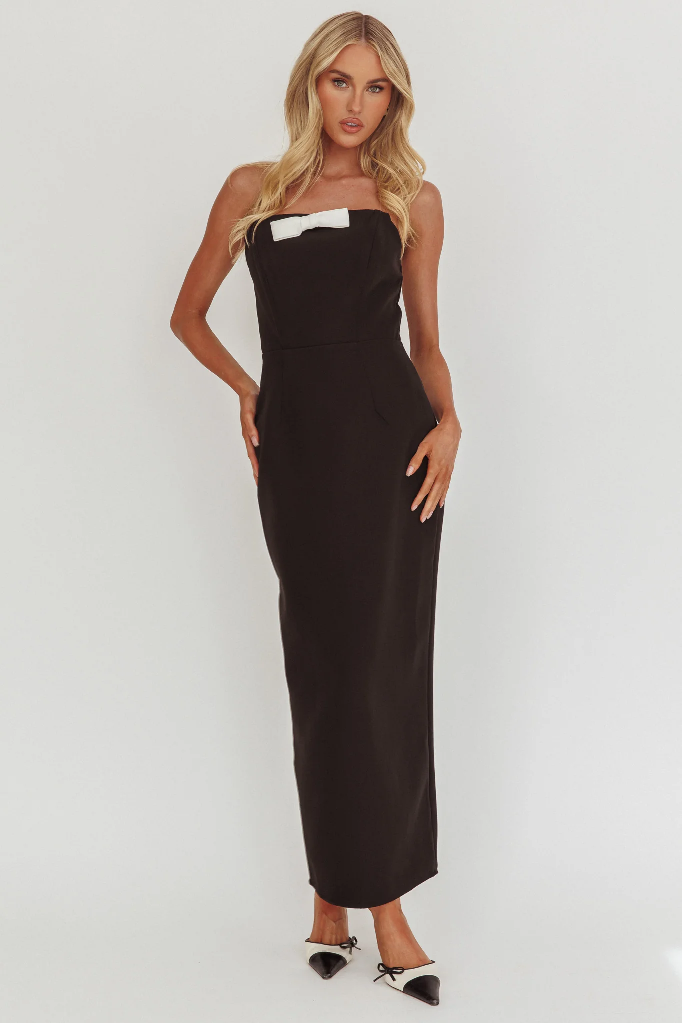 Cocktail Party Strapless Bow Bust Maxi Dress Black - luluinthesky