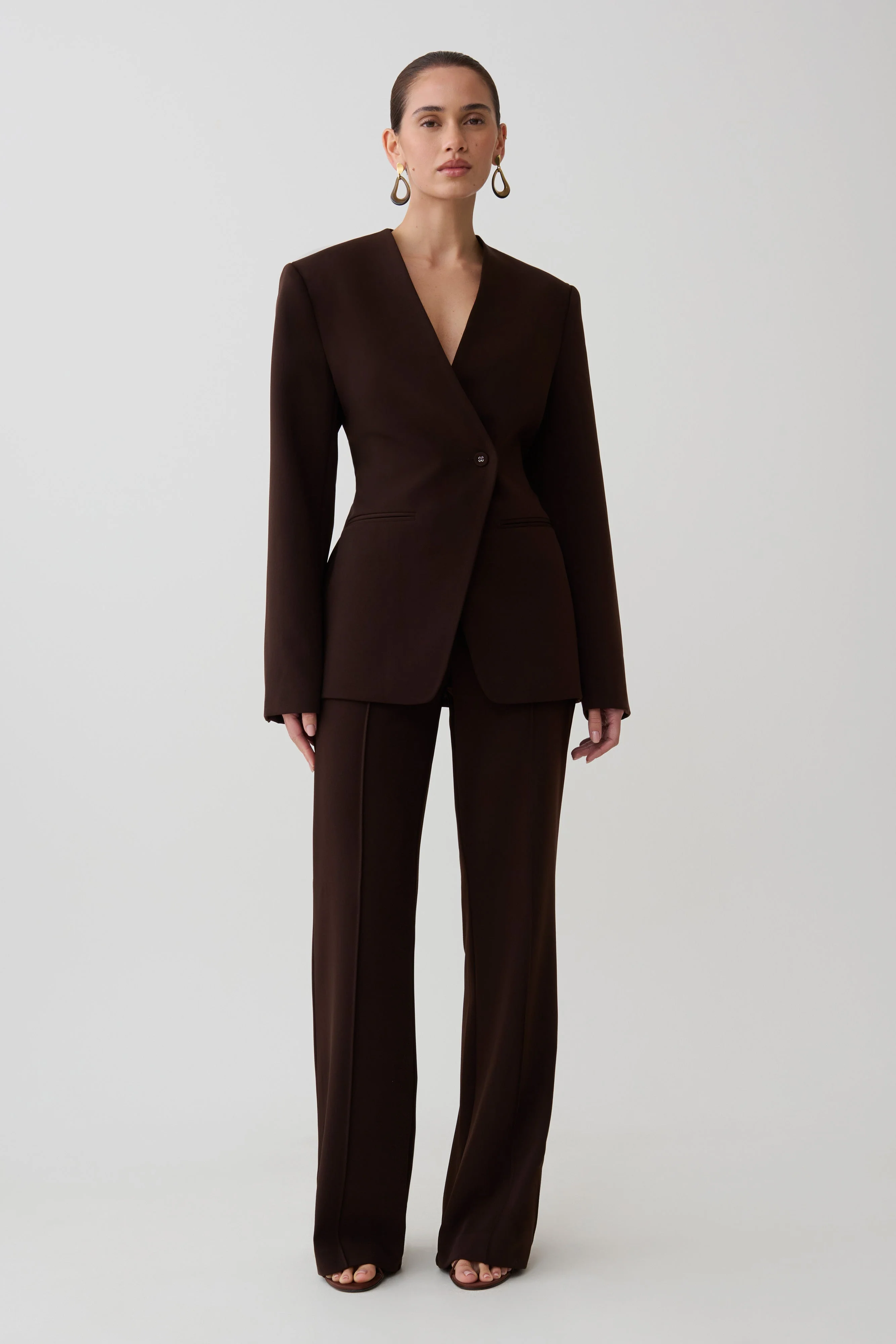 Darcie Fit And Flare Suiting Pants - Dark Chocolate