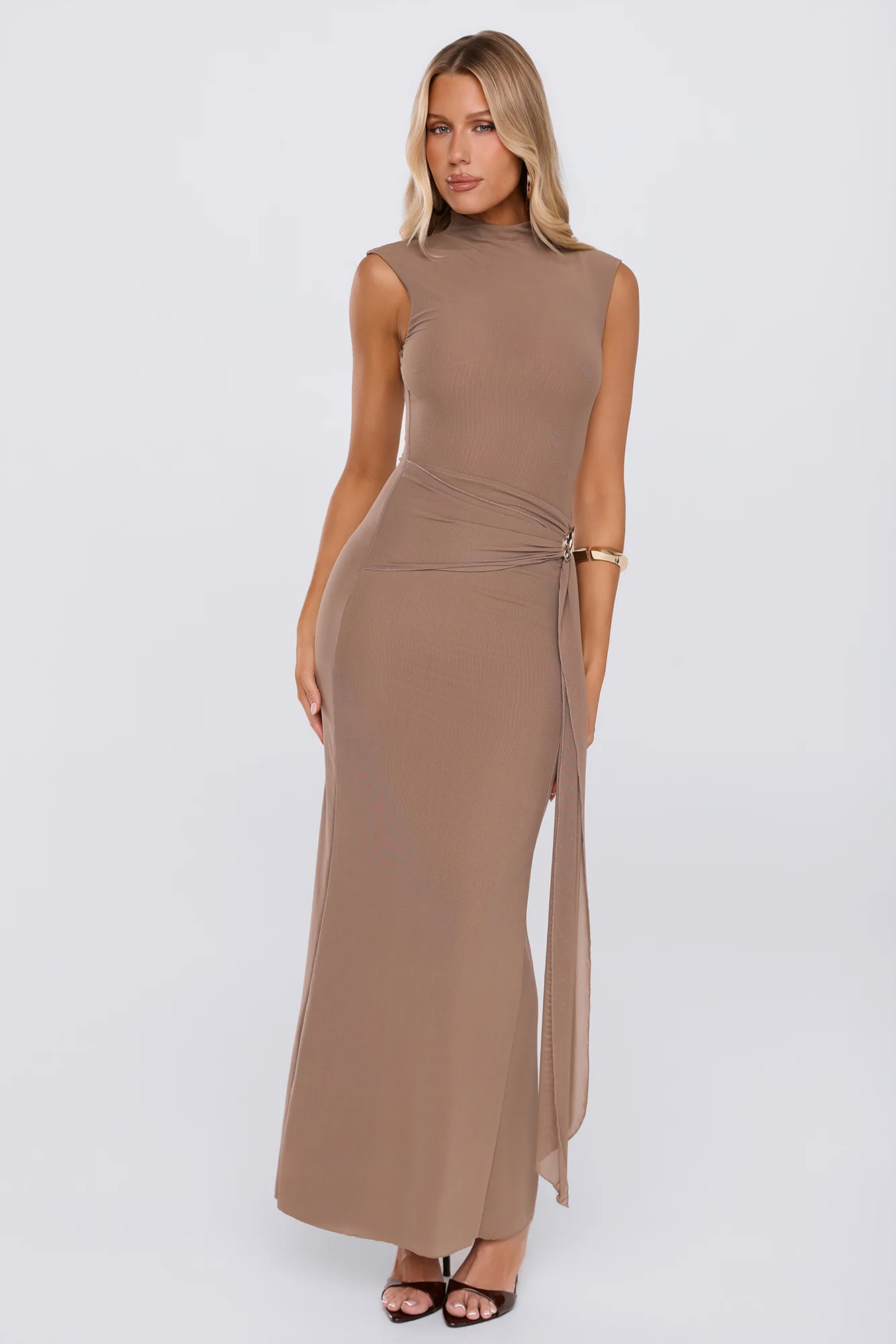 Plus One Mesh Maxi Dress Brown
