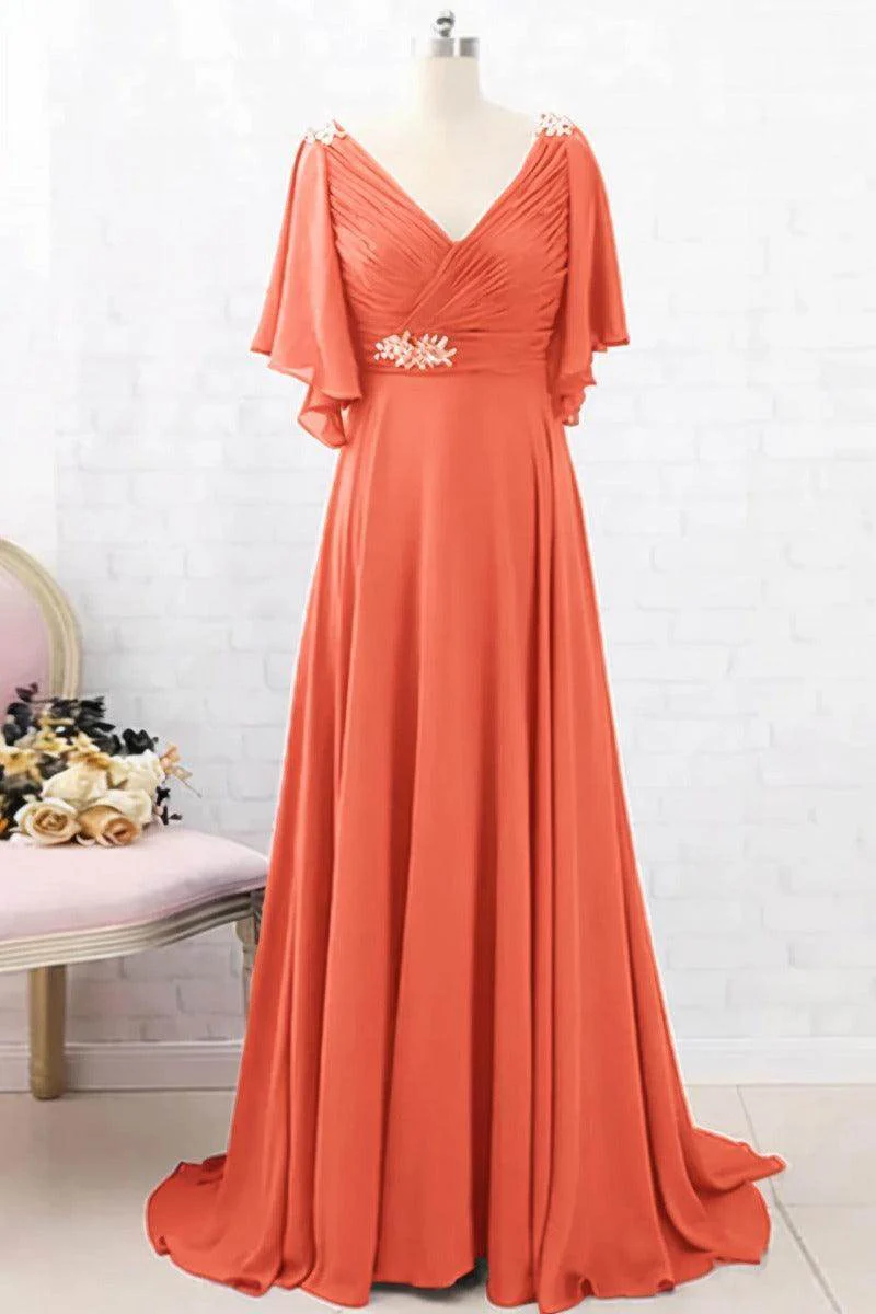 A-Line Sweep-Brush Train Chiffon Mother Dress CM0082