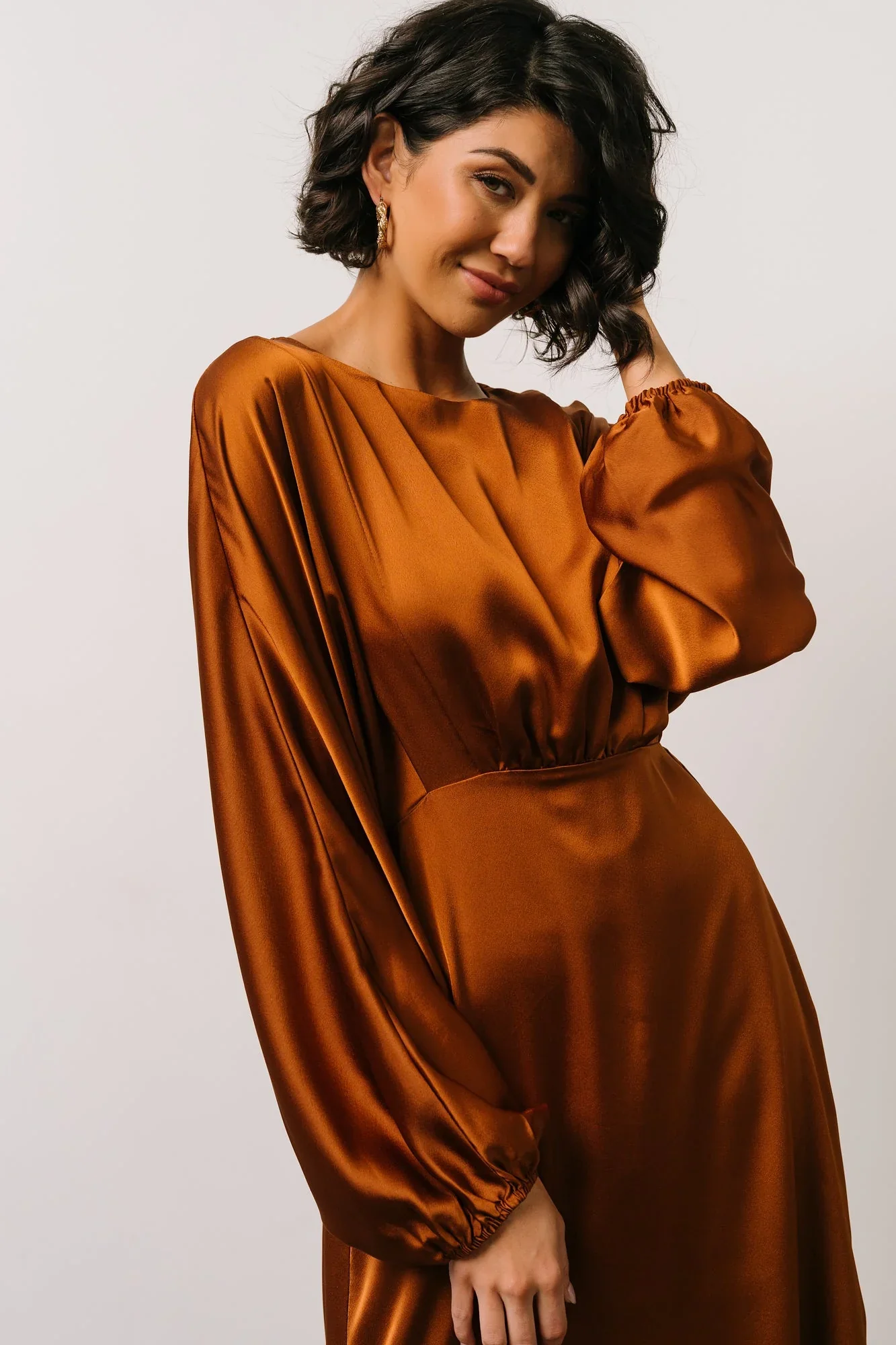 Balta Satin Midi Dress | Bronze