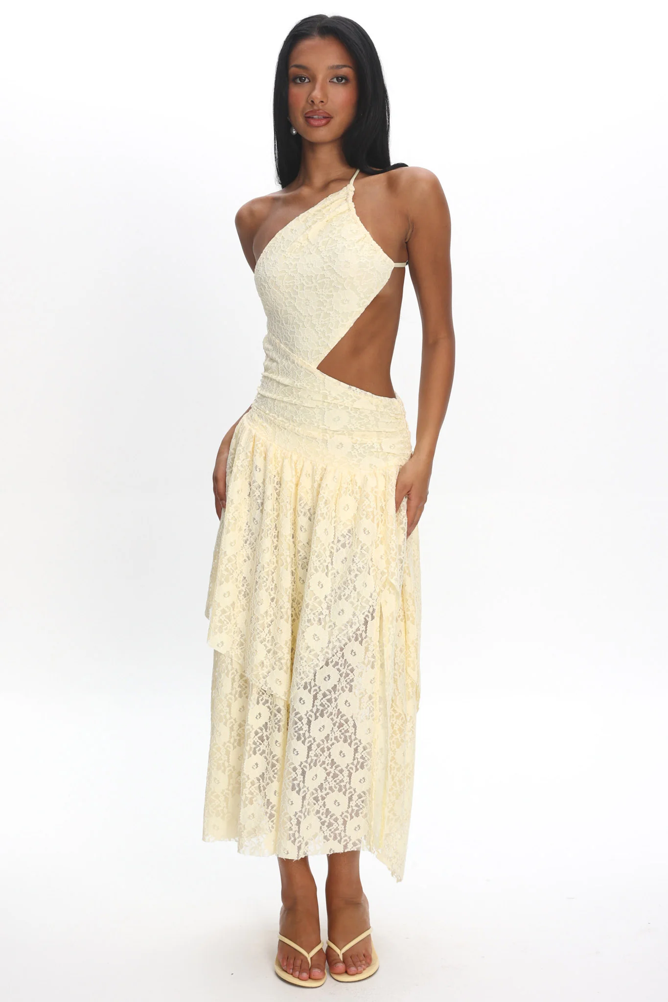 Call Back Cut-Out Waist Midi Dress Lace Butter