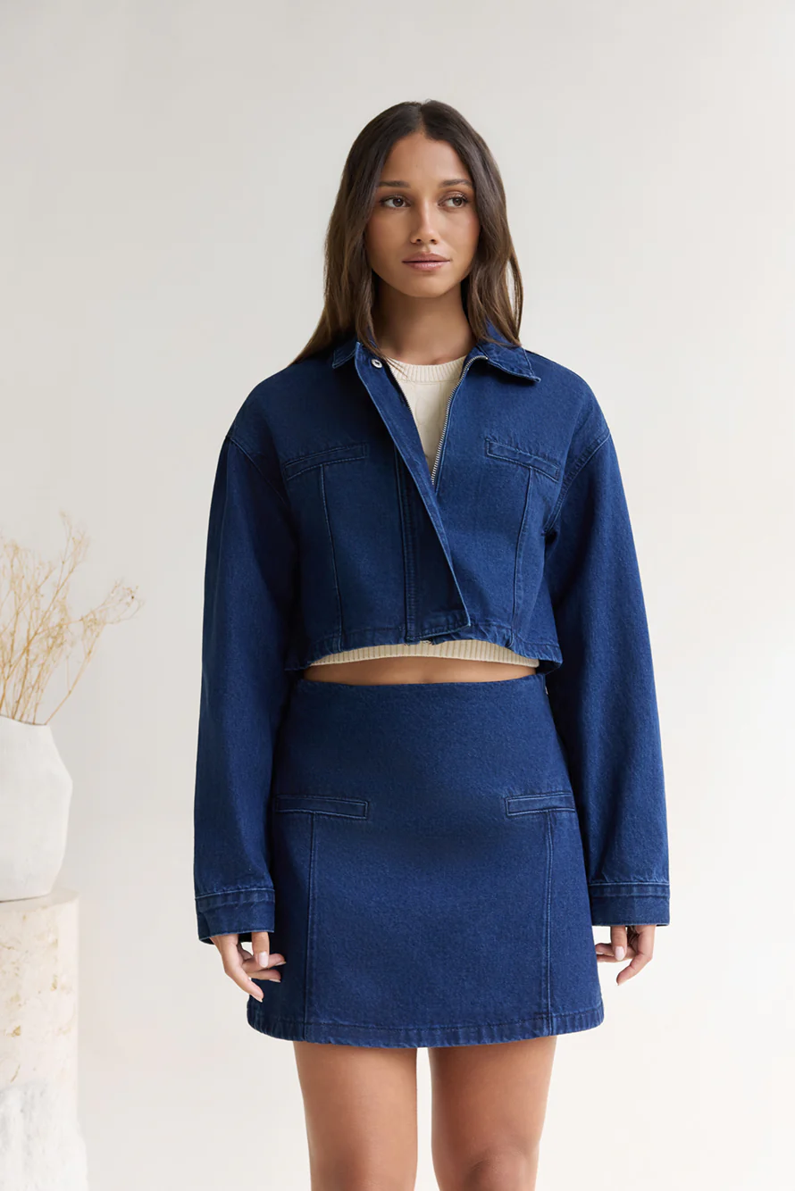 Coffee Dates Denim Mini Skirt Blue