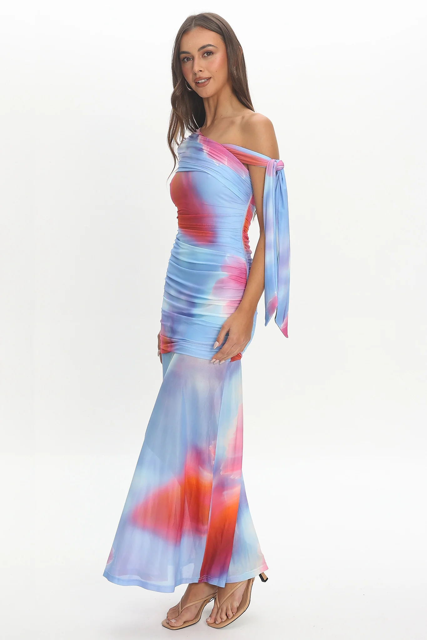 Aurora Sky Off-Shoulder Tie Maxi Dress Blue - luluinthesky