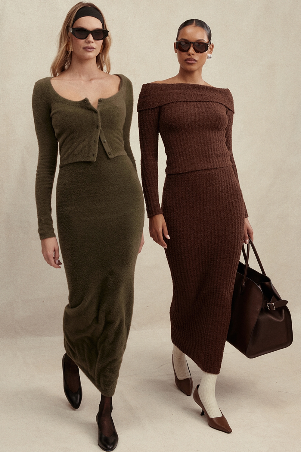 Khaki Soft Fluffy Knit Maxi Dress