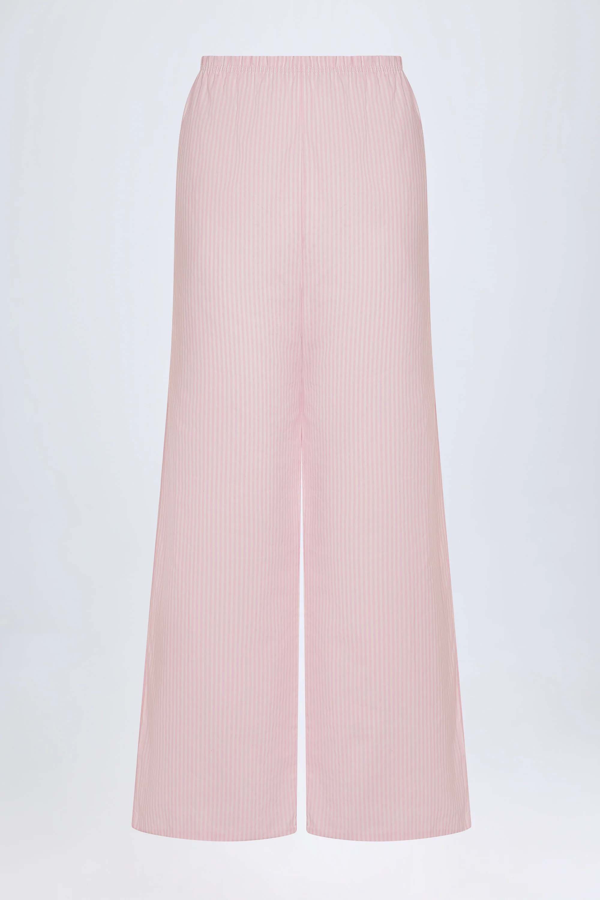 Wide-Leg Cotton-Poplin Trousers in Pink White Stripe