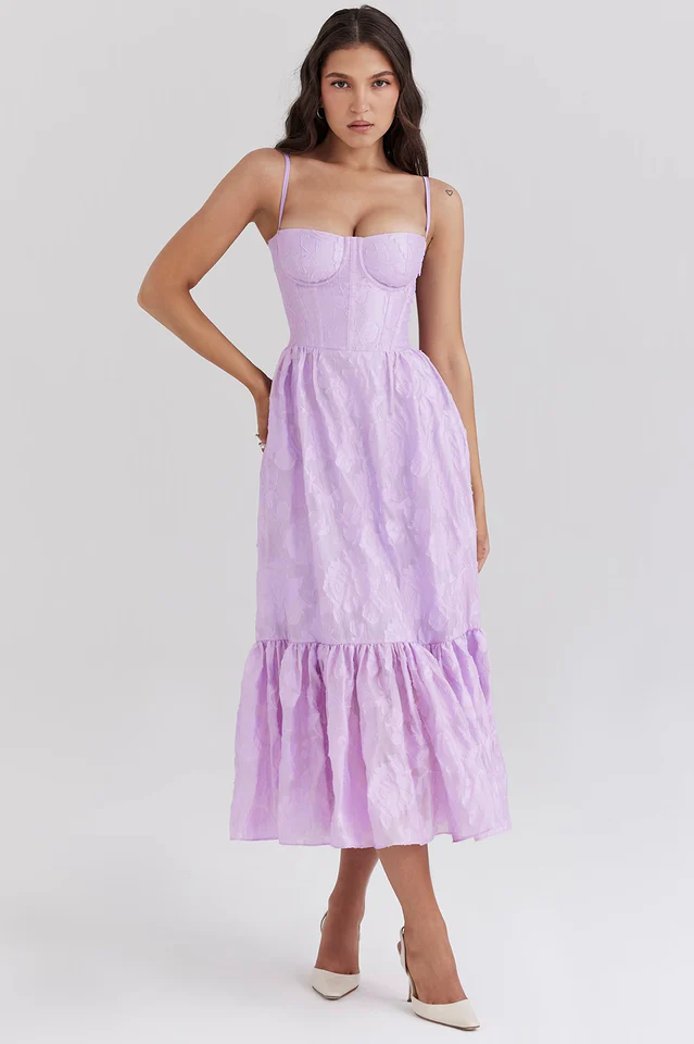 Mira Orchid Jacquard Layered Midi Dress