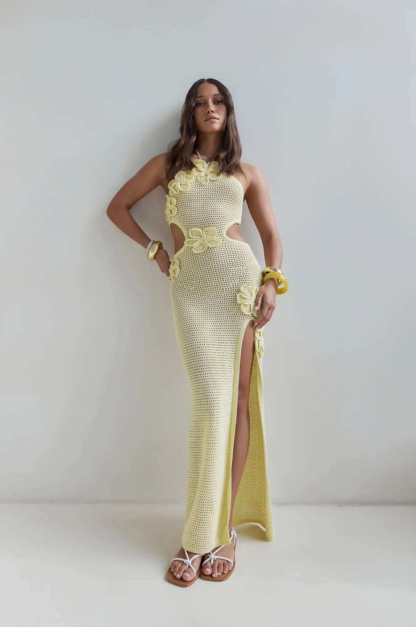 Monaco Sun Knit Halter Maxi Dress Yellow