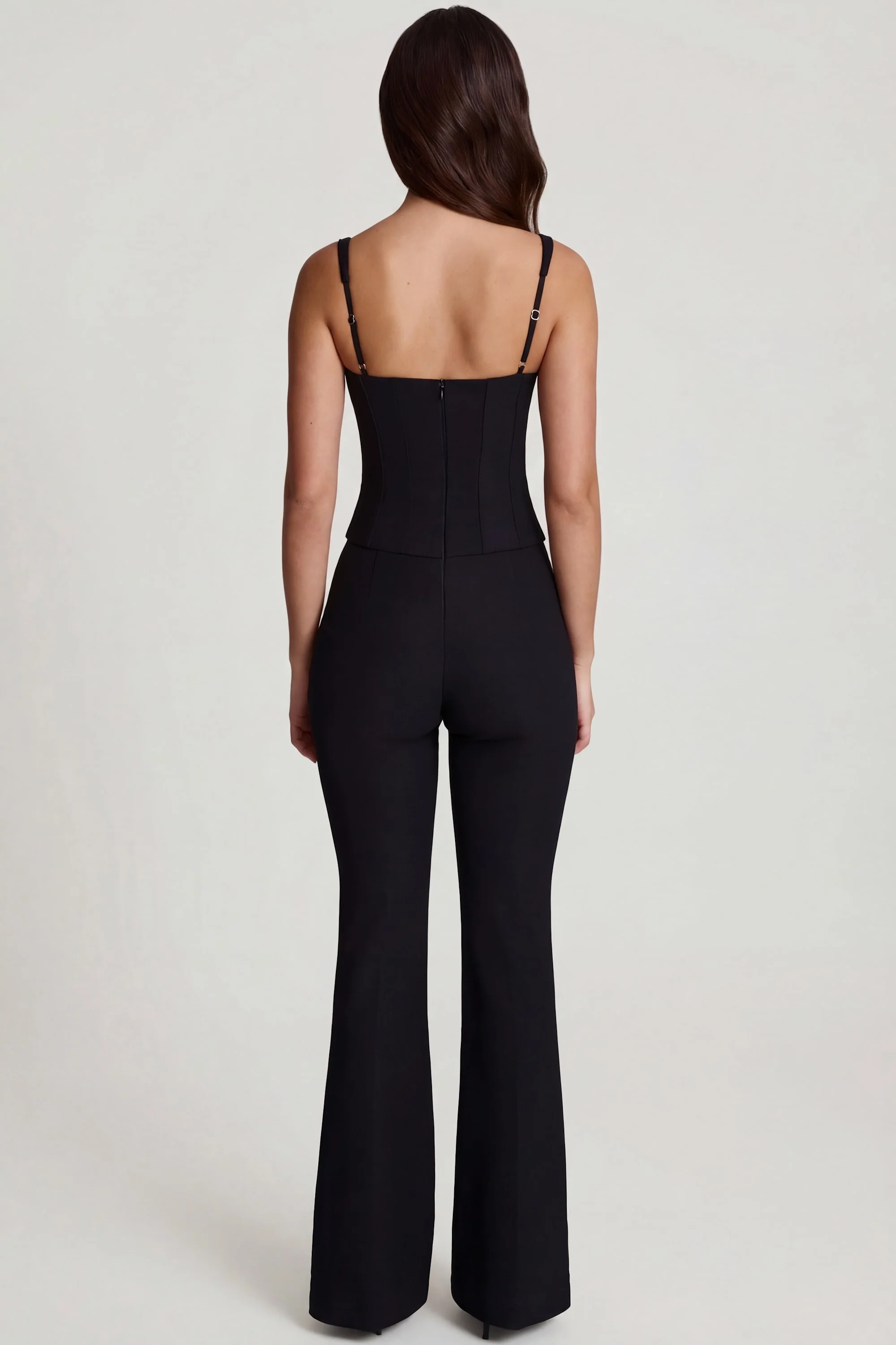 Scoop-Neck Corset Flared Leg Jumpsuit in Black
