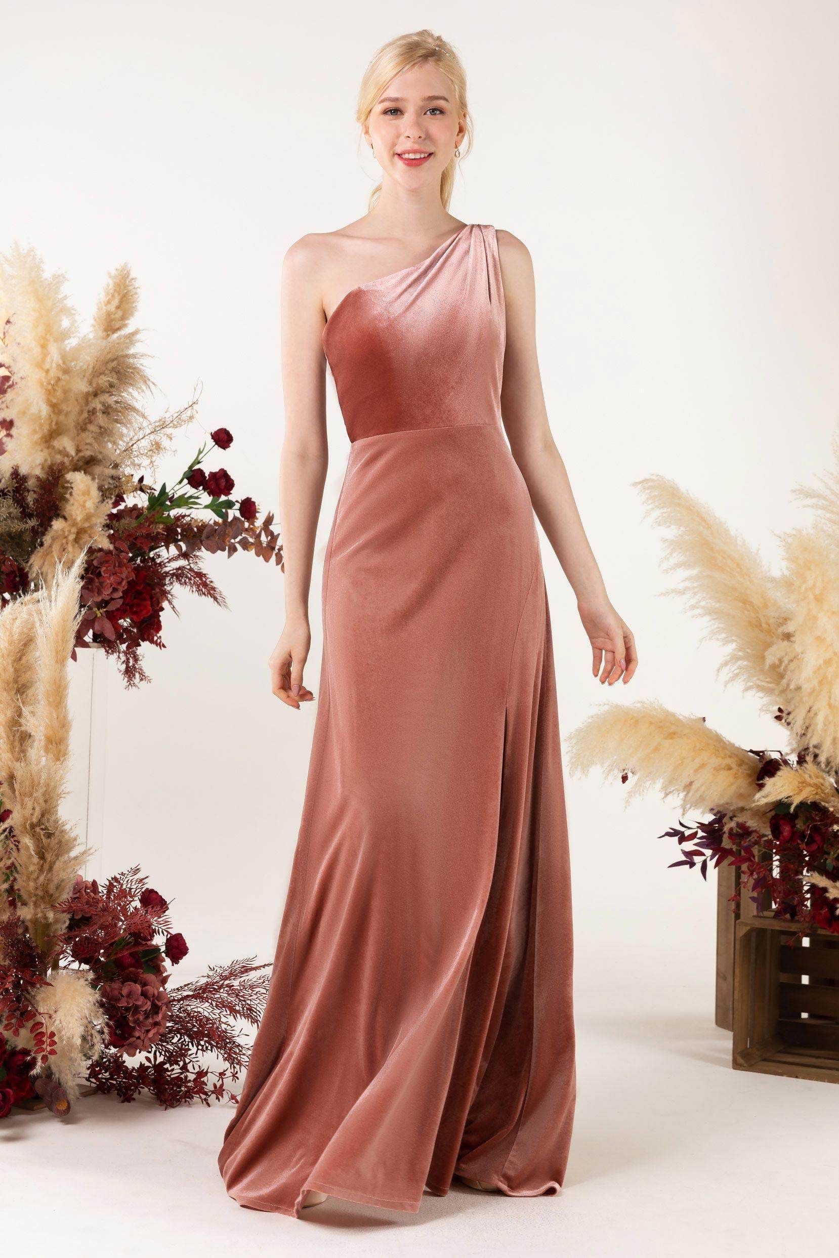 Sheath Sweep-Brush Train Velvet Bridesmaid Dress Formal Dresses CB0537