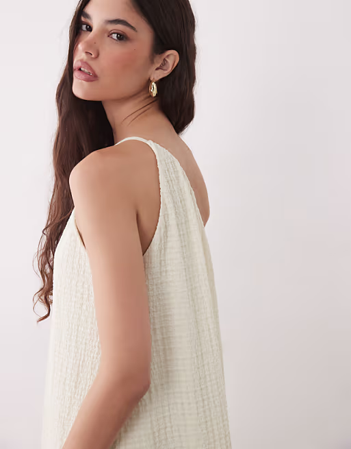 one shoulder textured midi sundress in khaki