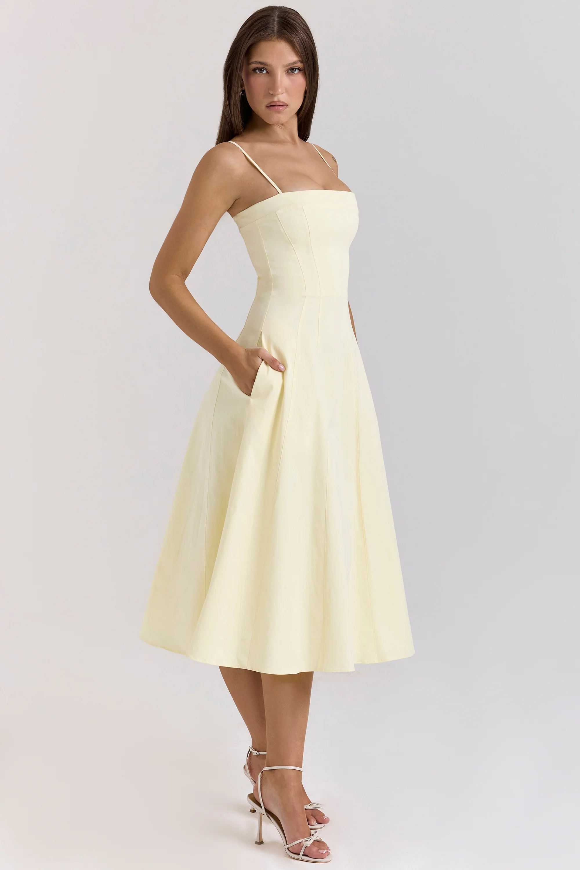 lemon stretch cotton a-line midi sundress - luluinthesky