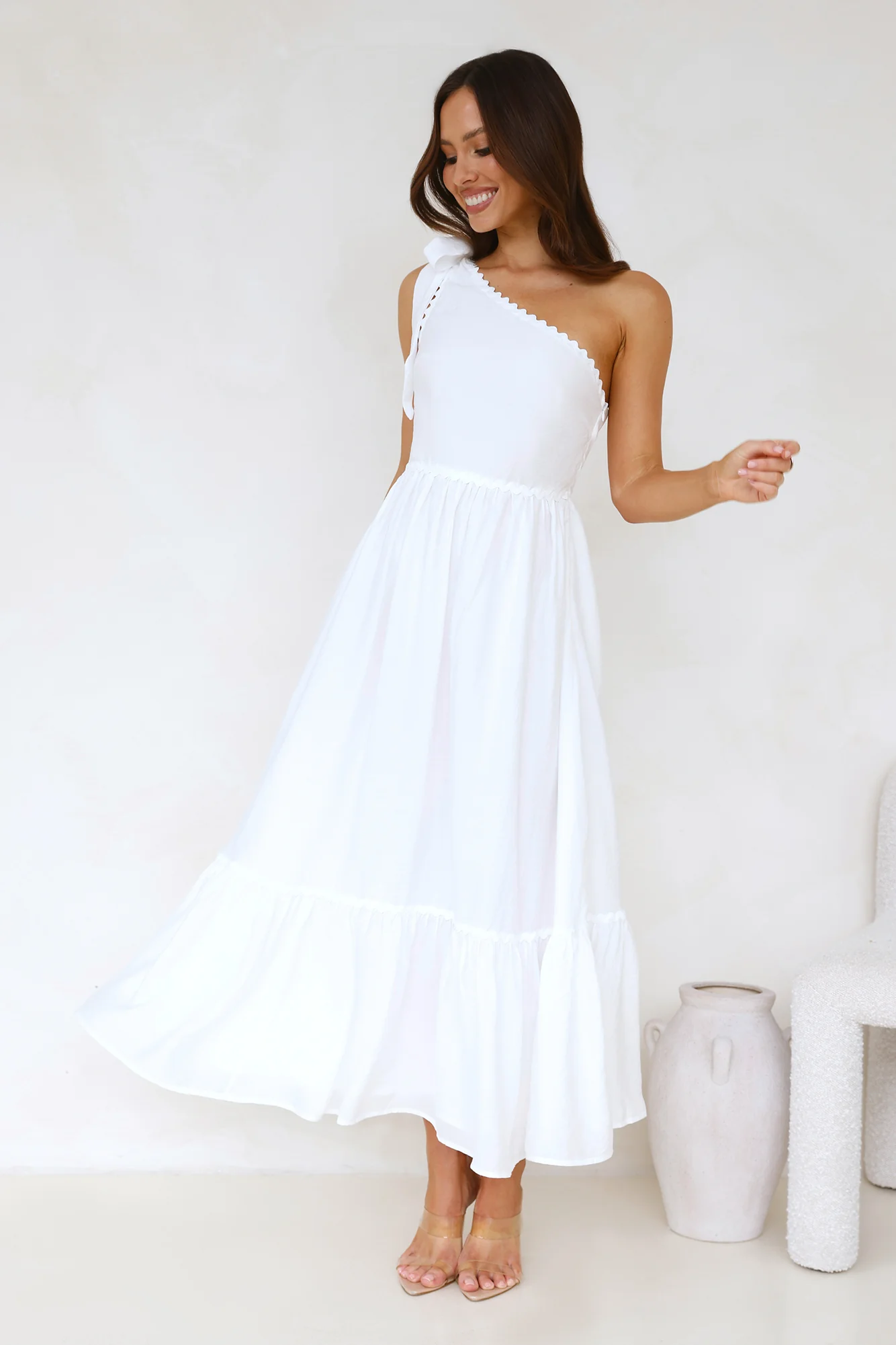 Calm Silence One Shoulder Maxi Dress White - luluinthesky