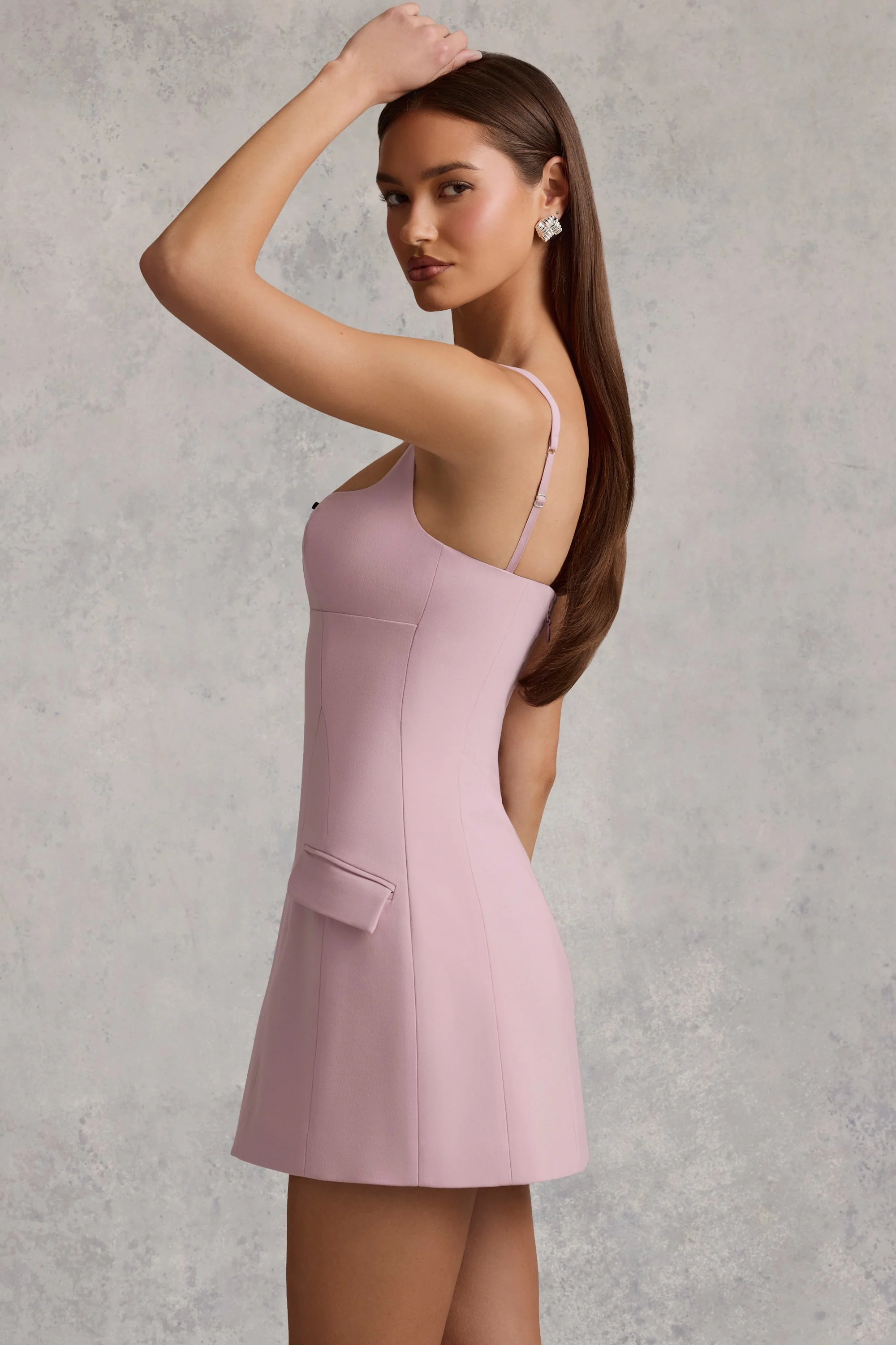 Cut-Out Structured A-Line Mini Dress in Mauve