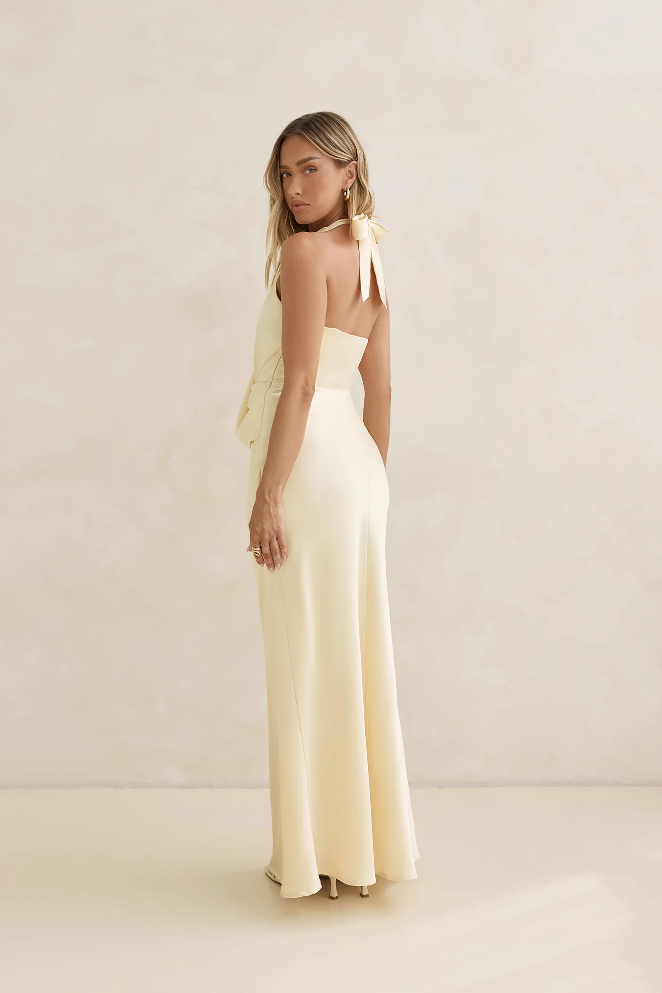 Charm Of Yours Satin Halter Maxi Dress Yellow - luluinthesky