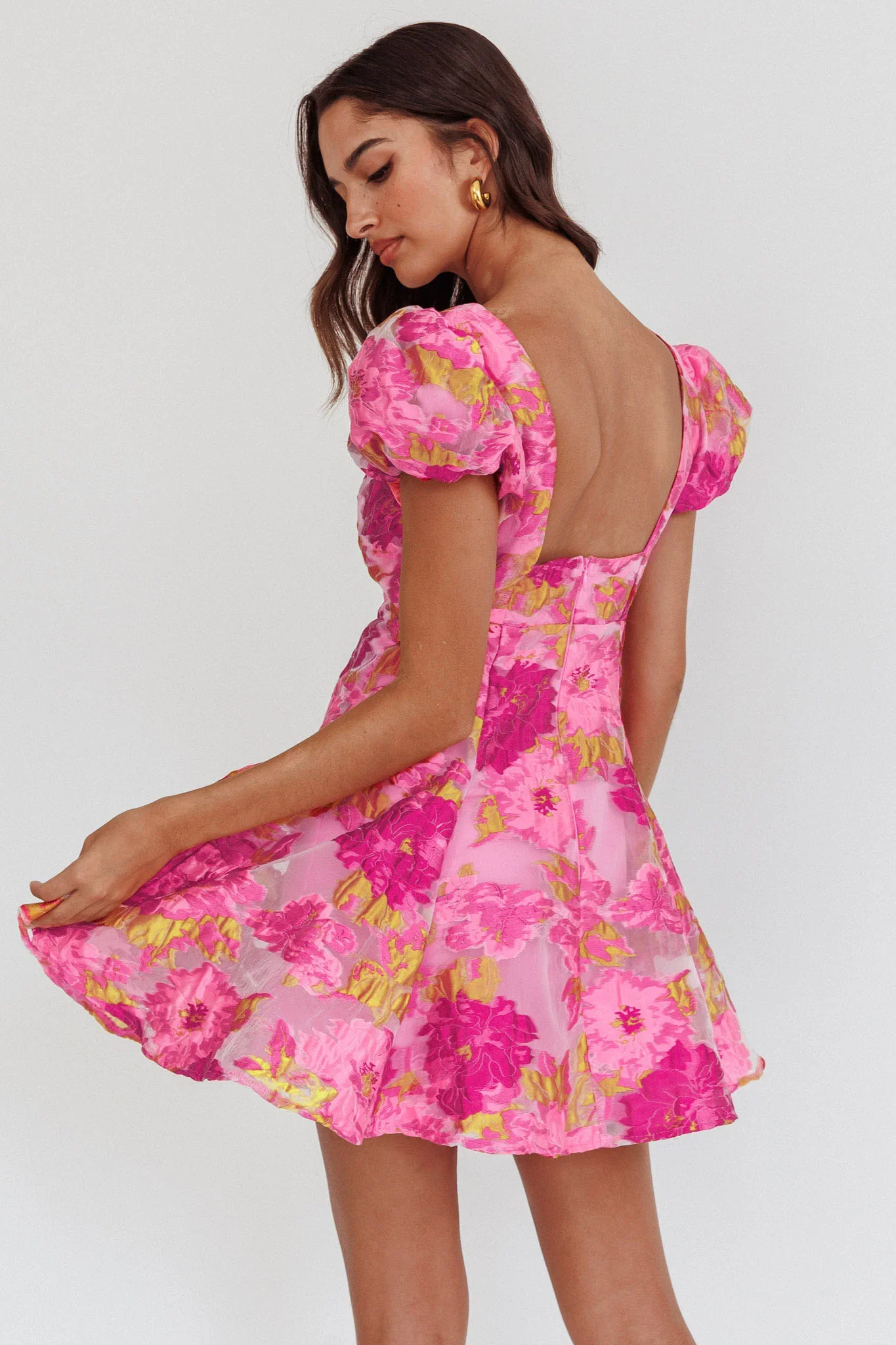 Perfect Match Puff Sleeve Low Back Mini Dress Pink - luluinthesky