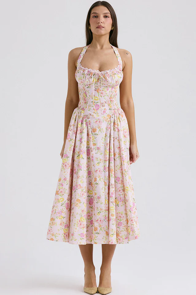 Adabella Cotton Halter Midi Sundress