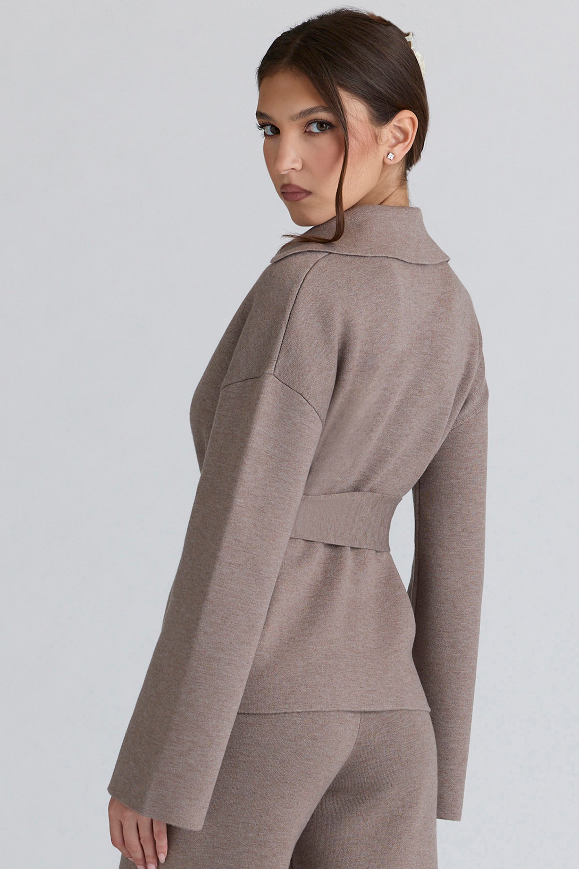 taupe wool wrap contour jacket