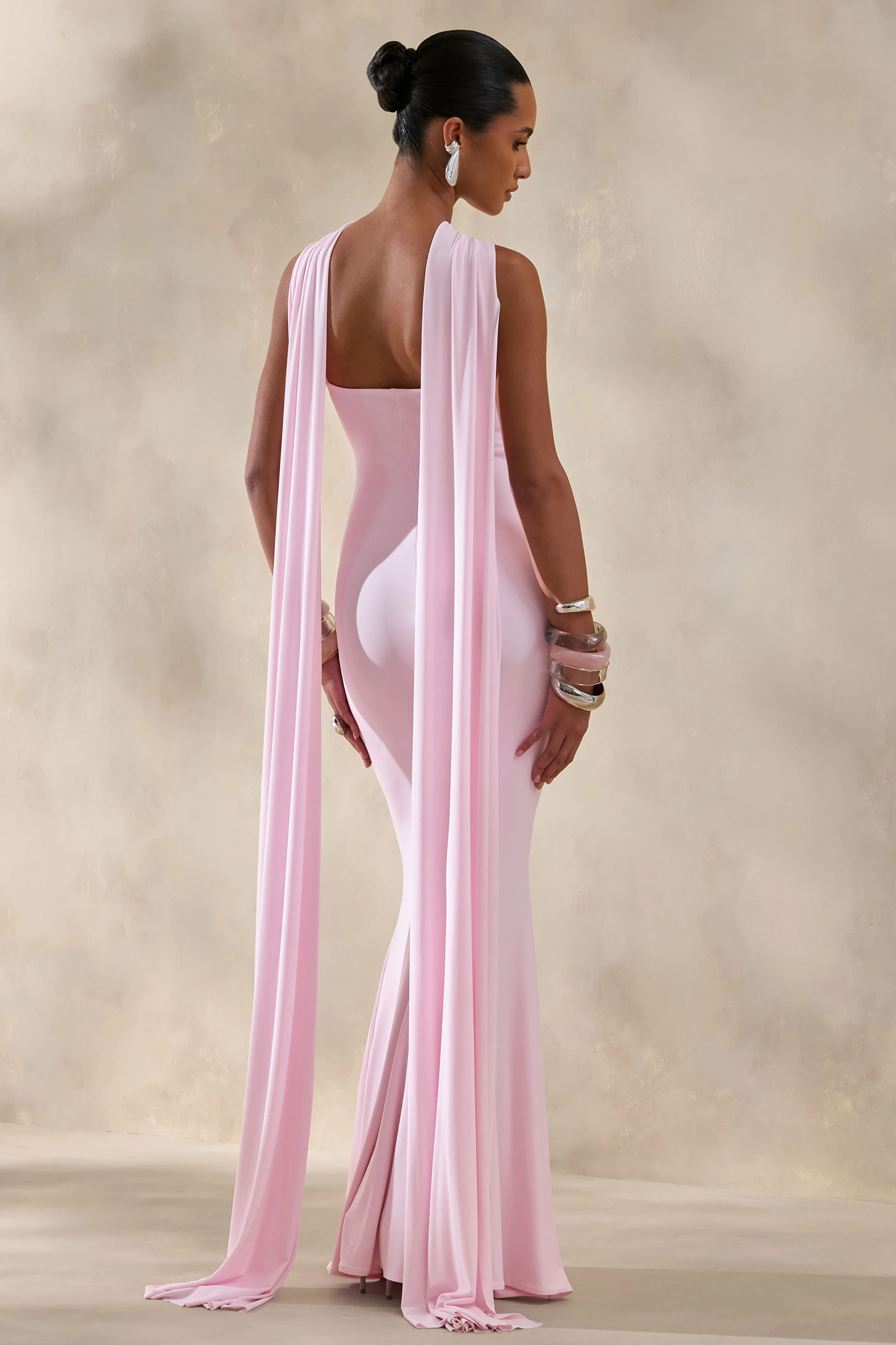 Rhoda | Light Pink Twist Halter-Neck Cape Maxi Dress