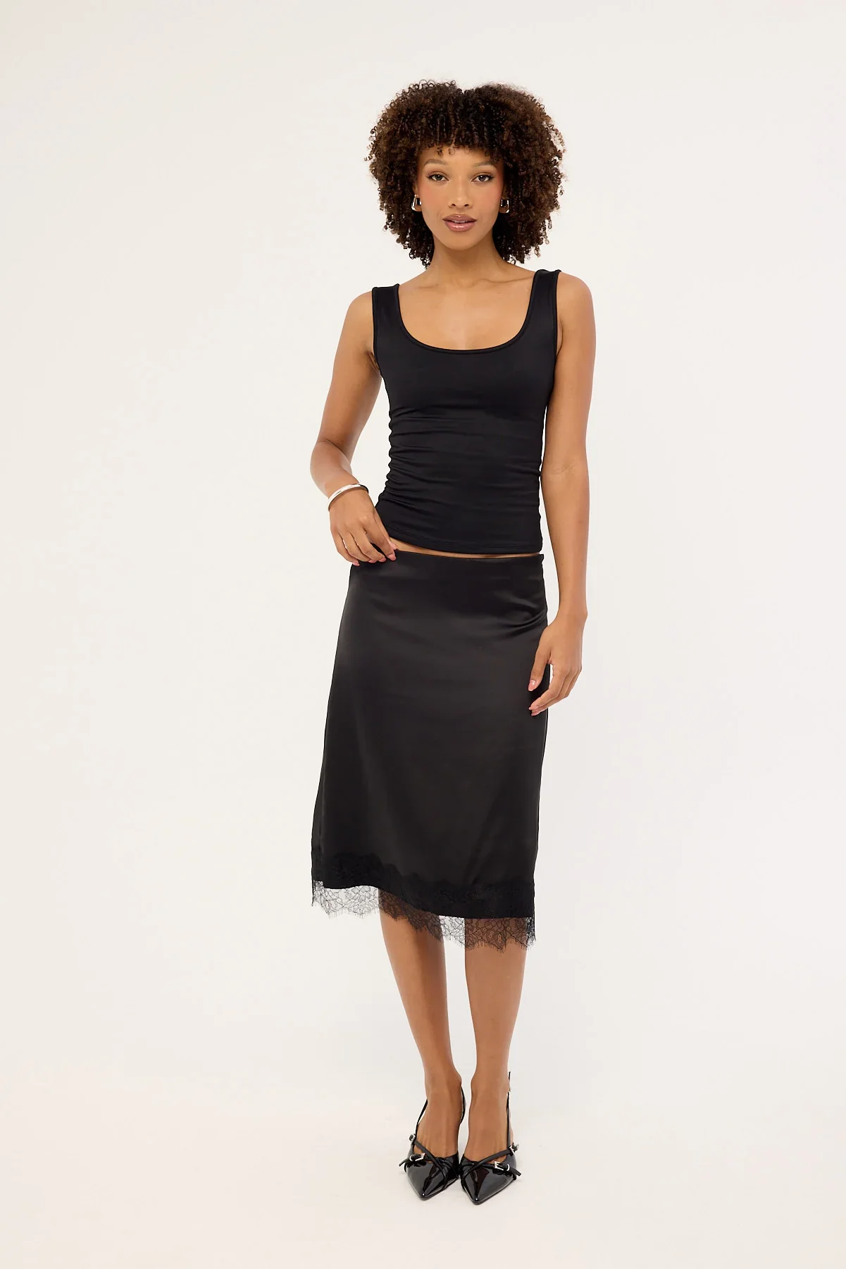 Luck & Trouble Alexa Lace Midi Skirt Black