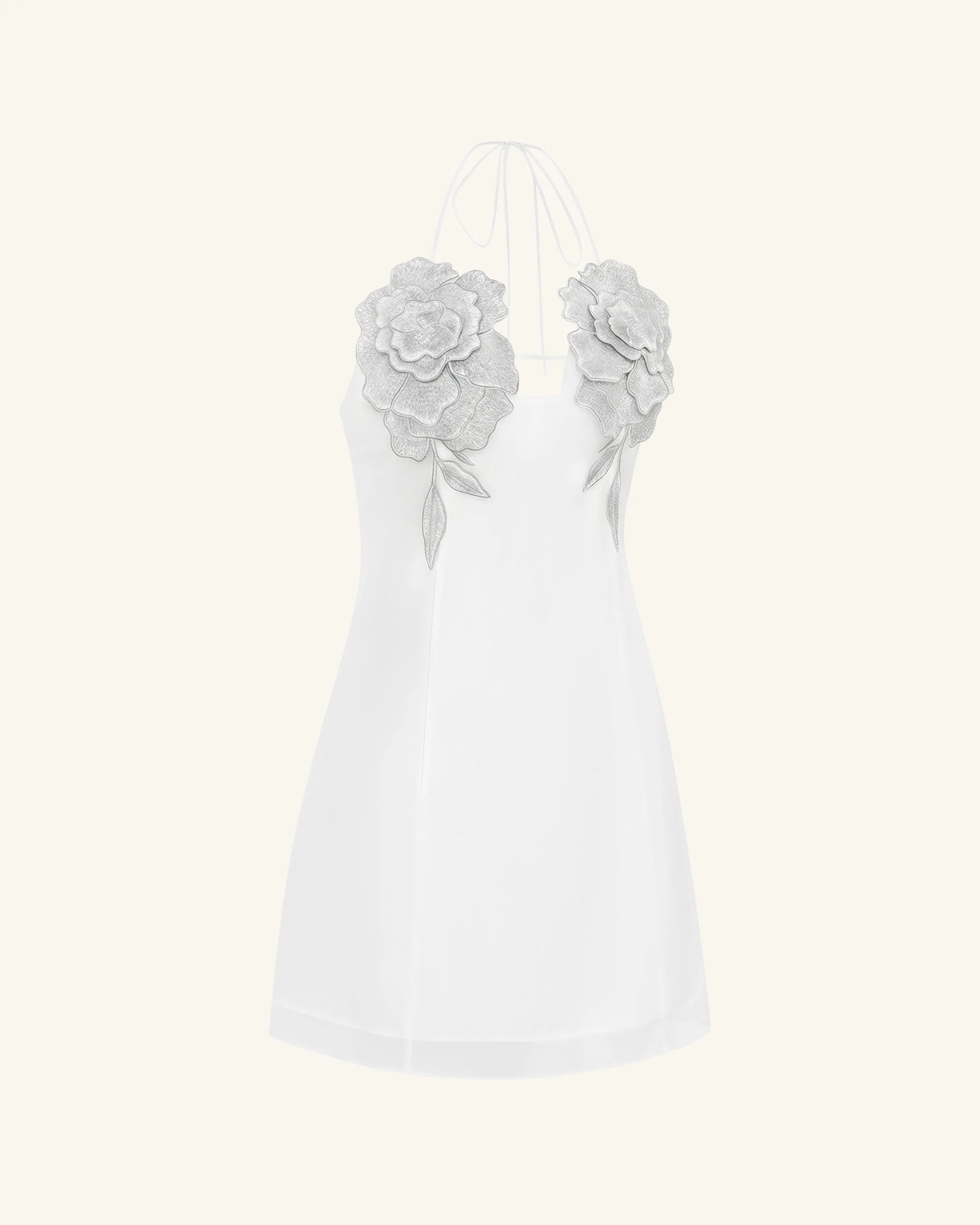 Flower Embroidered Mini Dress - White - FASHION NOB