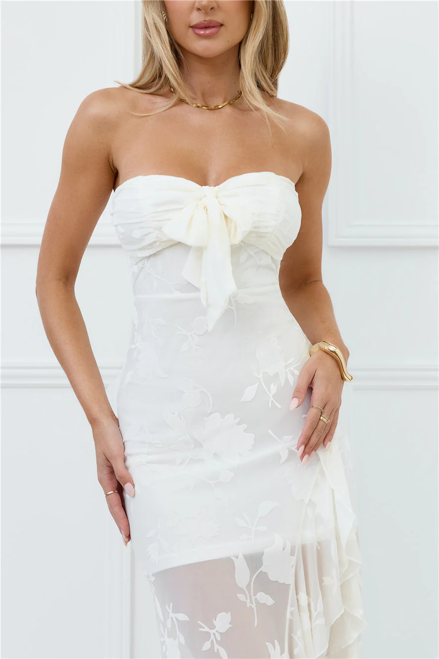 Pretty Moods Only Strapless Maxi Dress White - luluinthesky