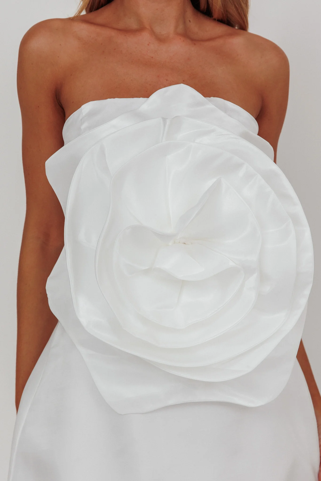 Count Down Rose Feature Strapless Top White