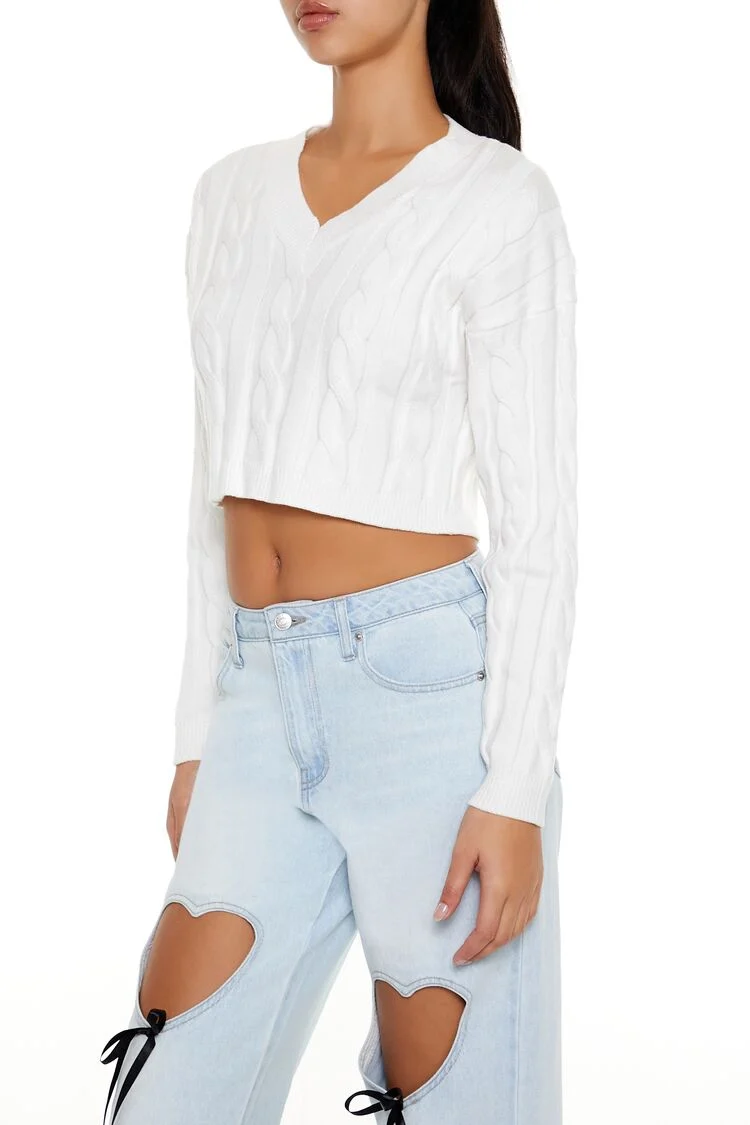 Cropped Cable Knit Sweater