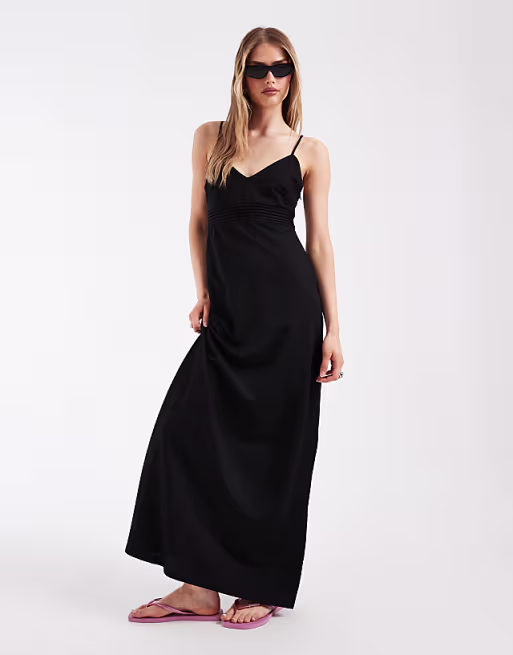 ONLY bust detail maxi cami dress in black