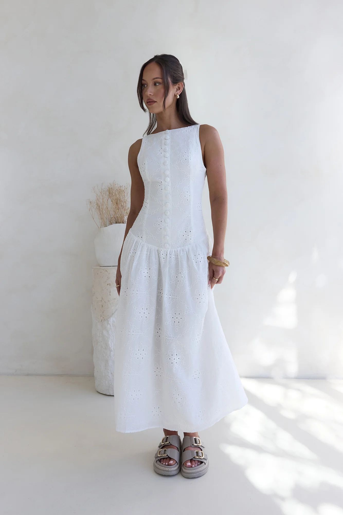Jasmine Jewel Embroidered Maxi Dress White
