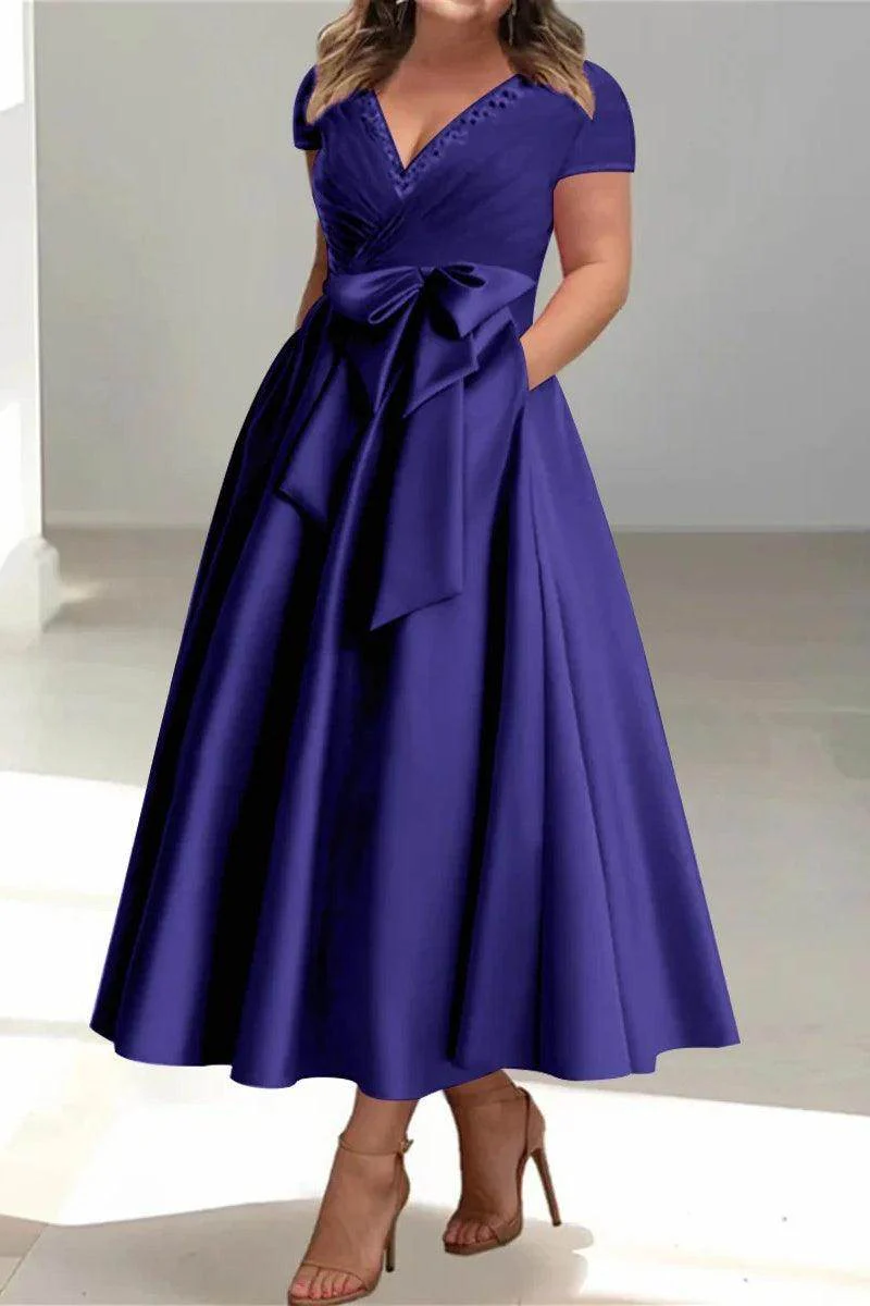A Line V-Neck Mother of the Bride Dresses with Pockets CM0350