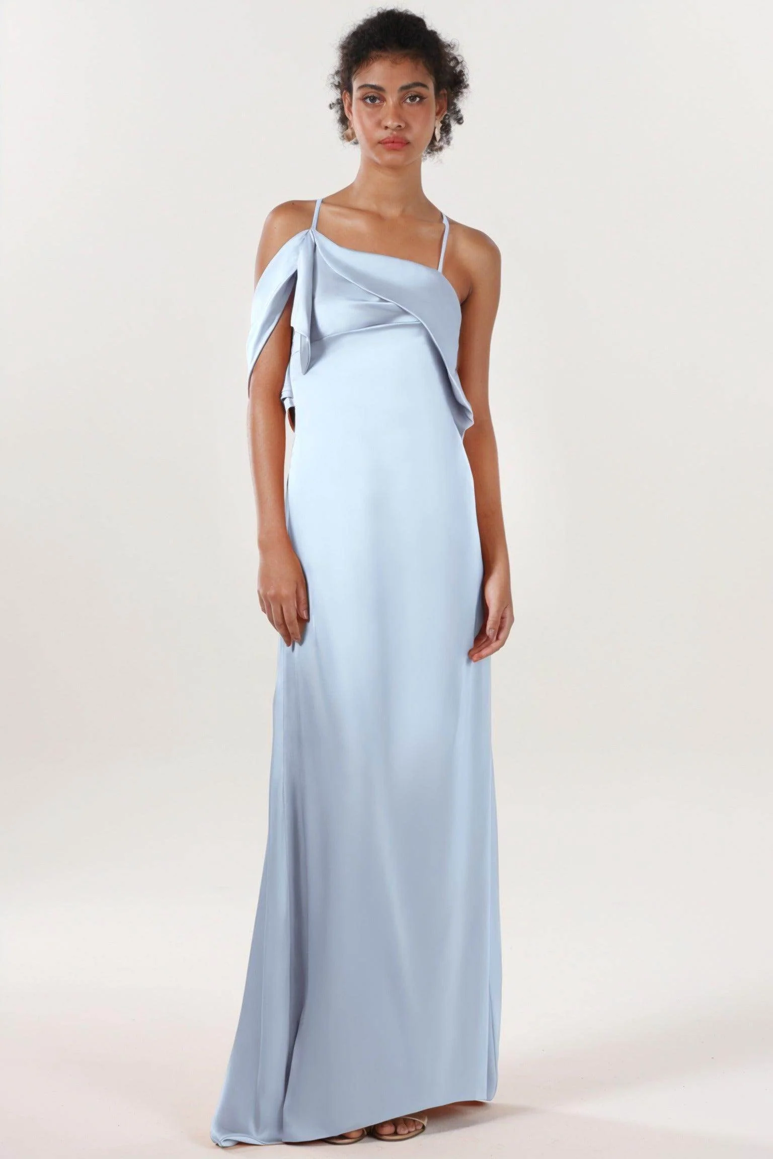 Sheath-Column Sweep-Brush Train Luxe Satin Bridesmaid Dress CS0598BM