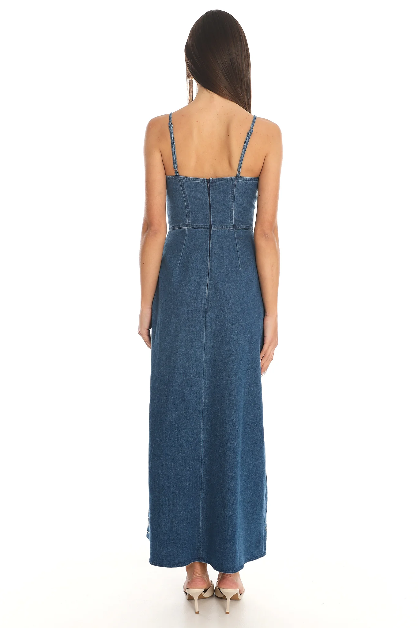 Ciri Embroidered Denim Maxi Dress - luluinthesky