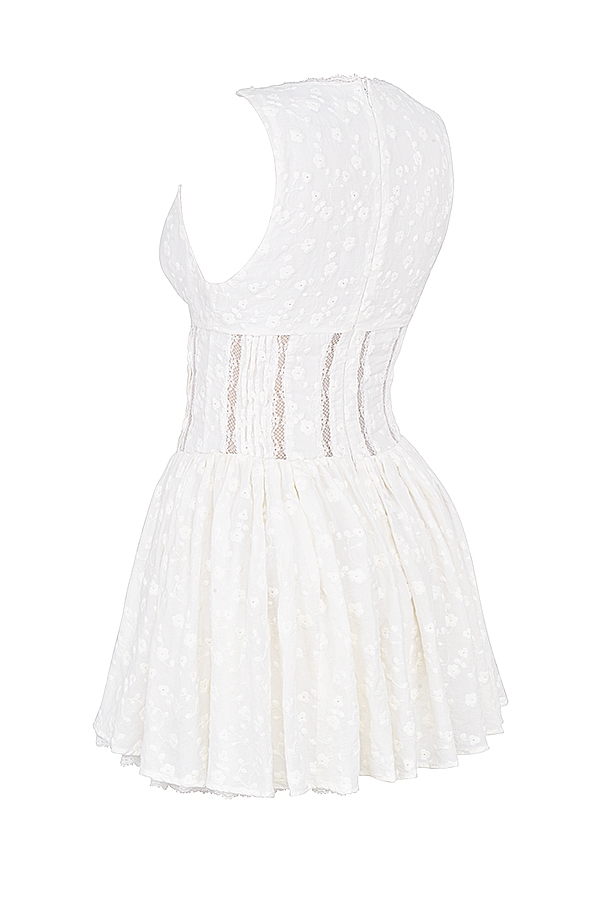 White Cotton Broderie Anglais Plunge Mini Dress
