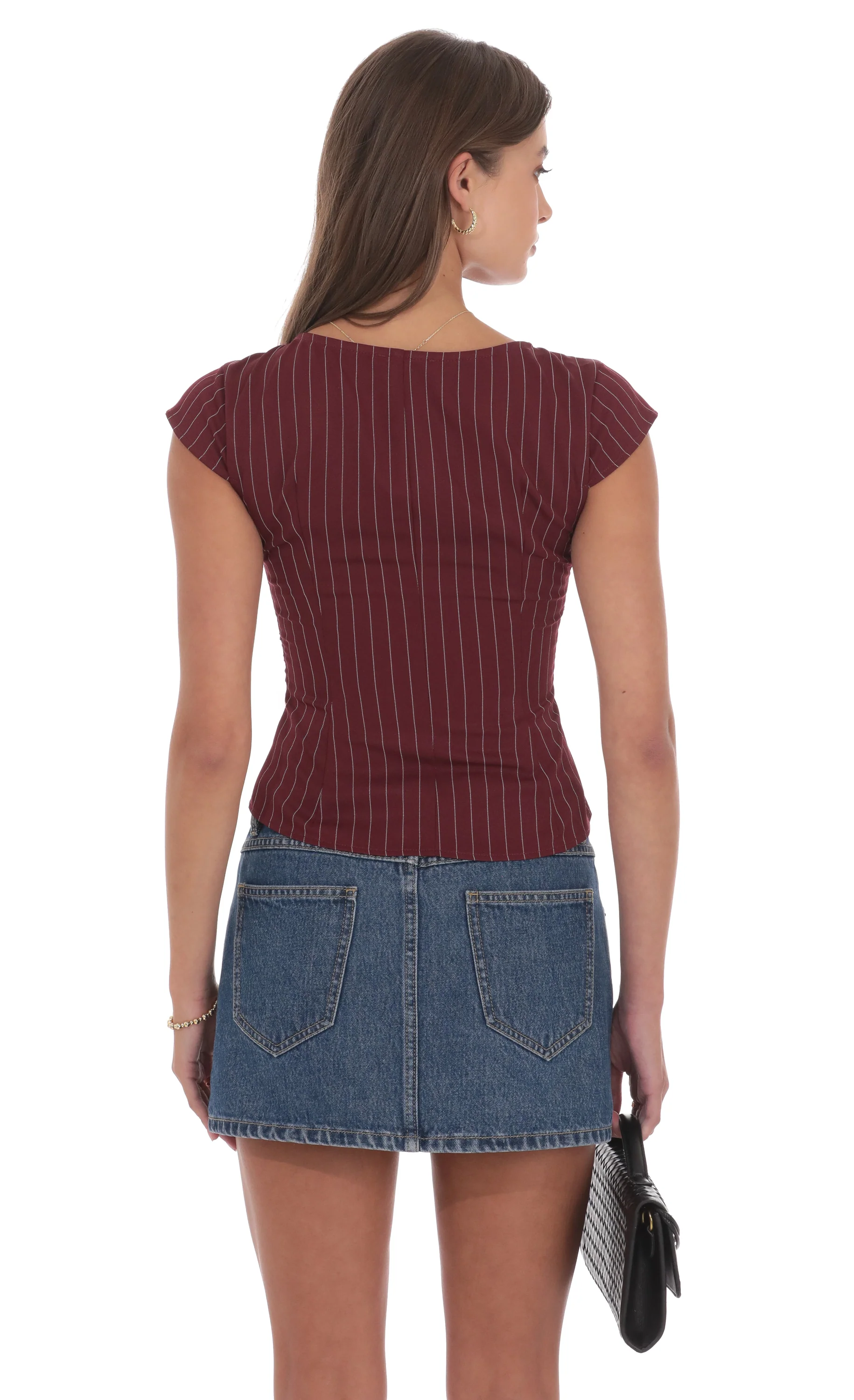 Striped Fitted Top in Maroon