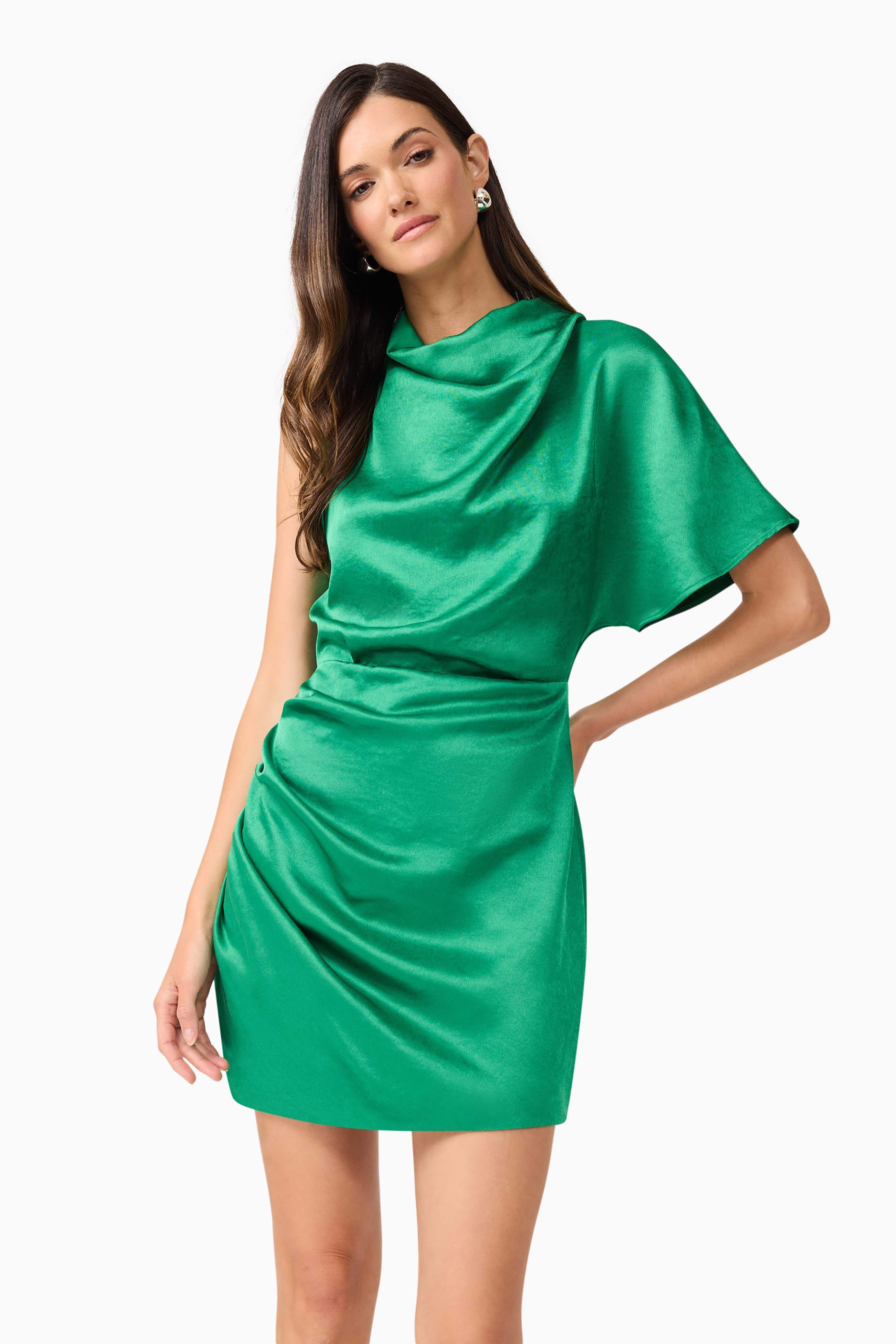 Ameera One Shoulder Mini Dress in Green