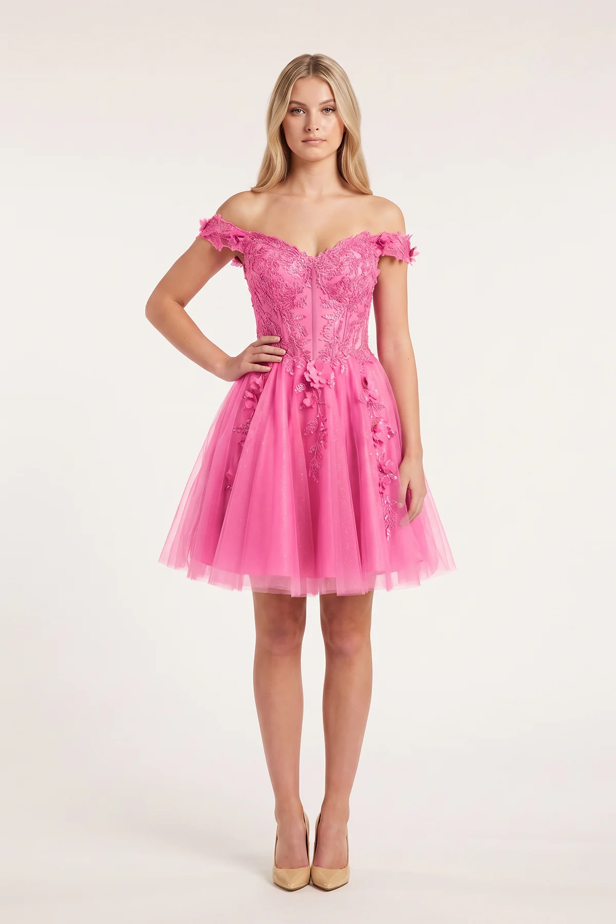 Green Off-the-Shoulder Beaded Appliques A-Line Homecoming Dress