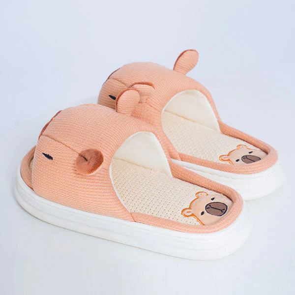 Capybara Linen Slippers Unisex Open-Toe Plush Slides (Multiple Sizes)