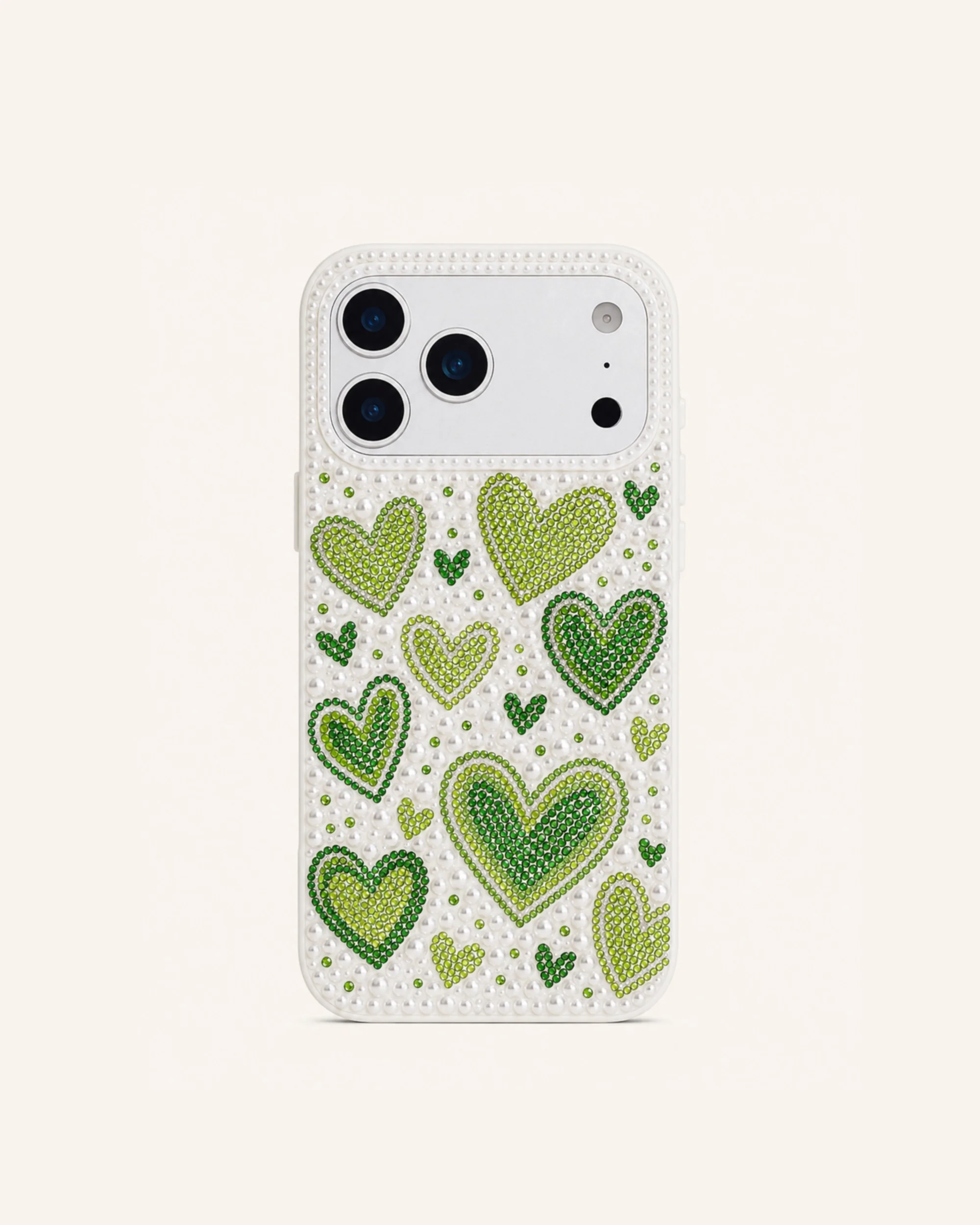 Gradient Heart Faux Pearl Phone Case - White