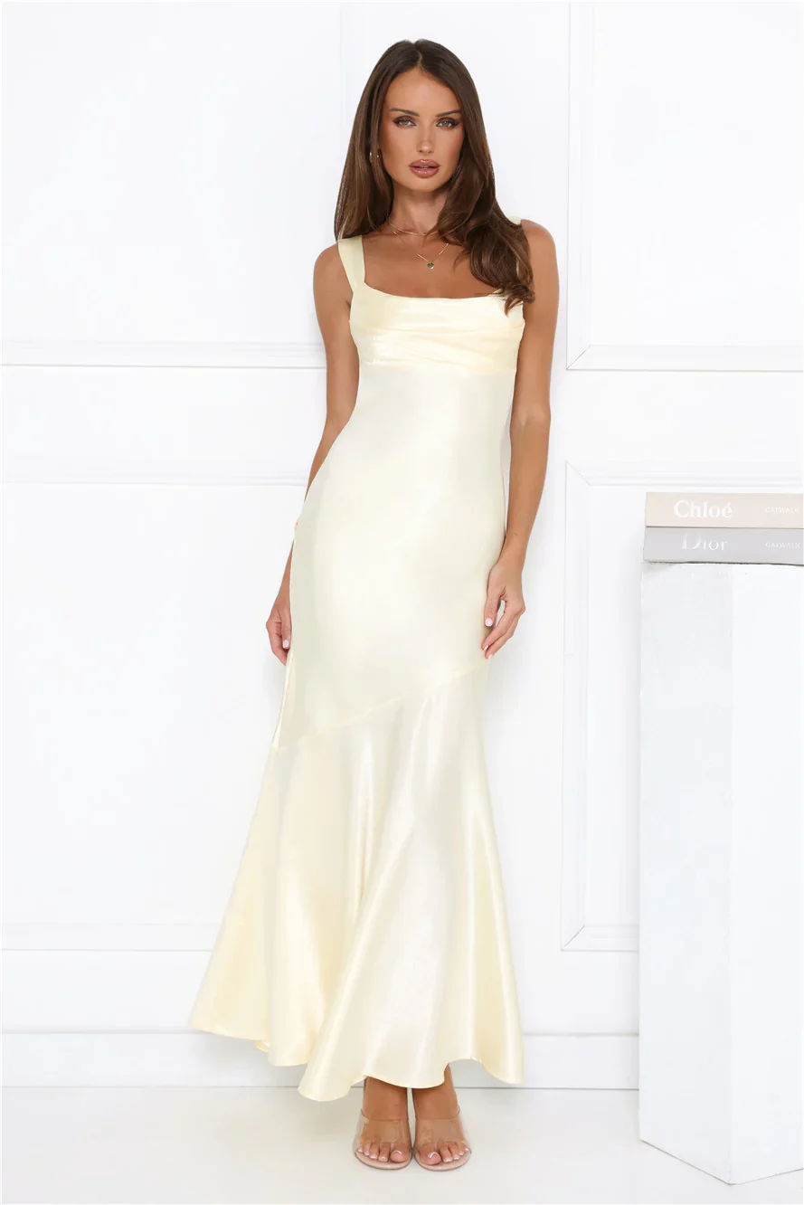 Kiss Crush Satin Maxi Dress Yellow