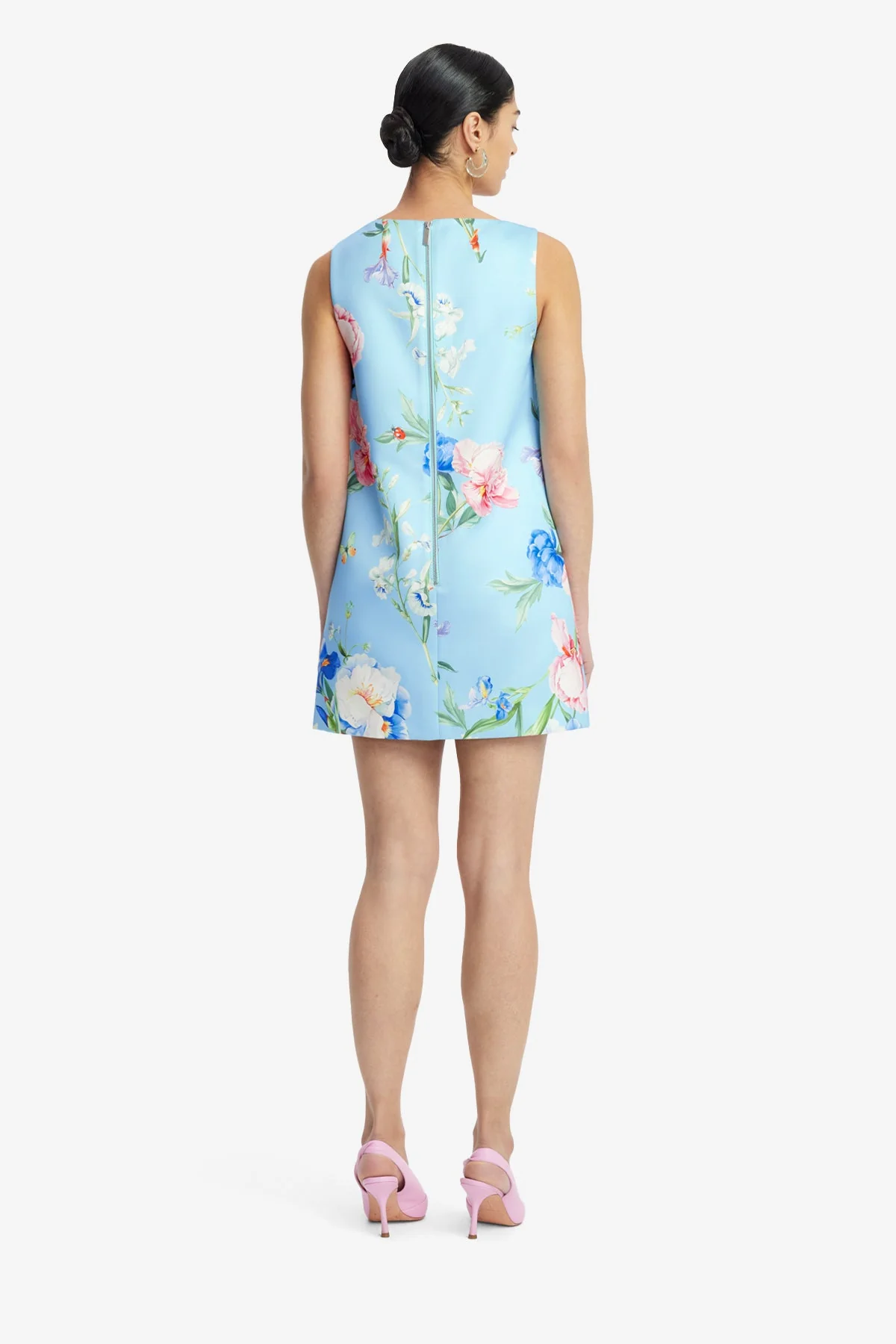 Kaelyn V Neck Mini Dress - Garden Print in Baby Blue