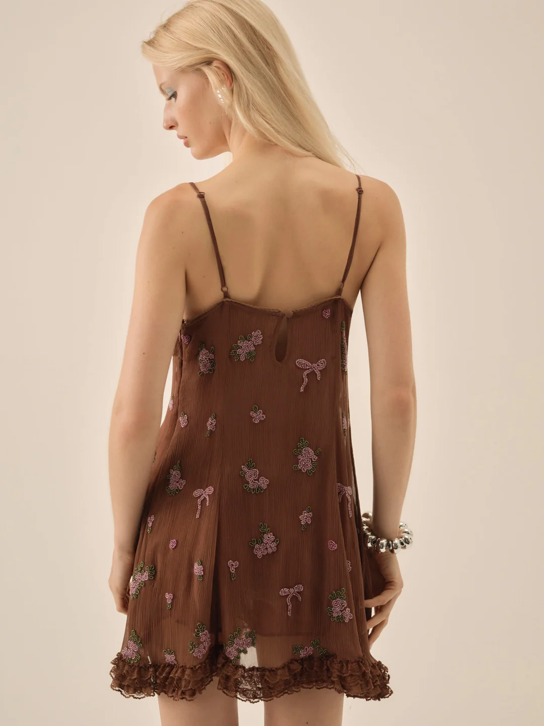 Beaded Garden Bow Mini Dress