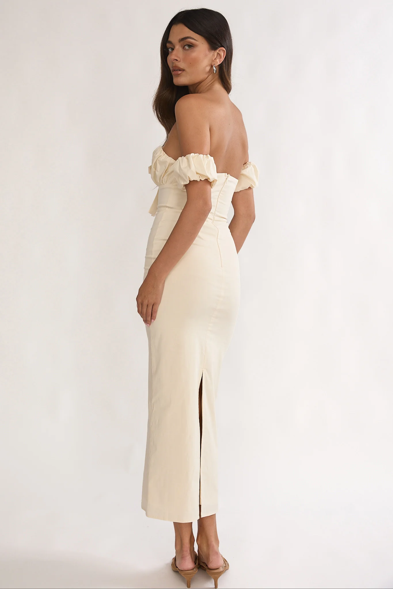 Maelis Off-Shoulder Puff Sleeve Maxi Dress Vanilla