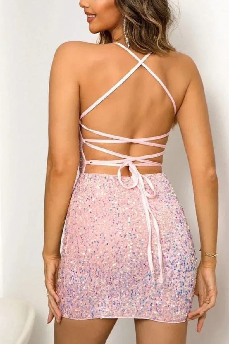 Sheath-Column Mini Sequined Cocktail Wedding Guest Dresses 773925802419