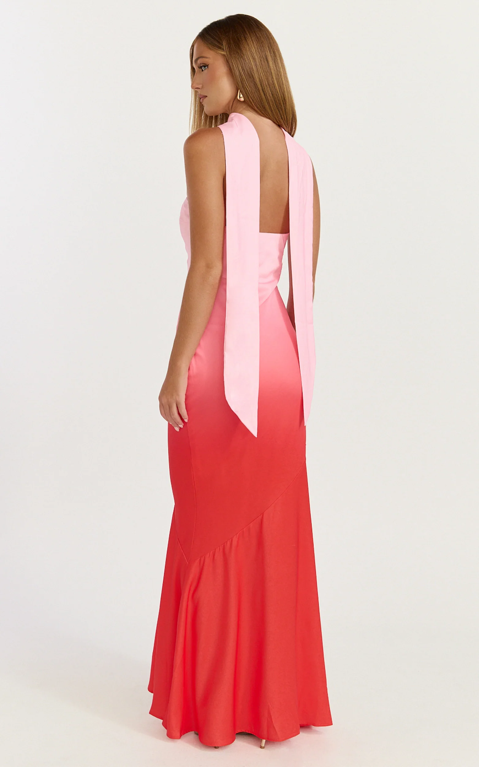 Lolly Maxi Dress - Strapless Bias Column Dress with Scarf in Blush Ombre Print