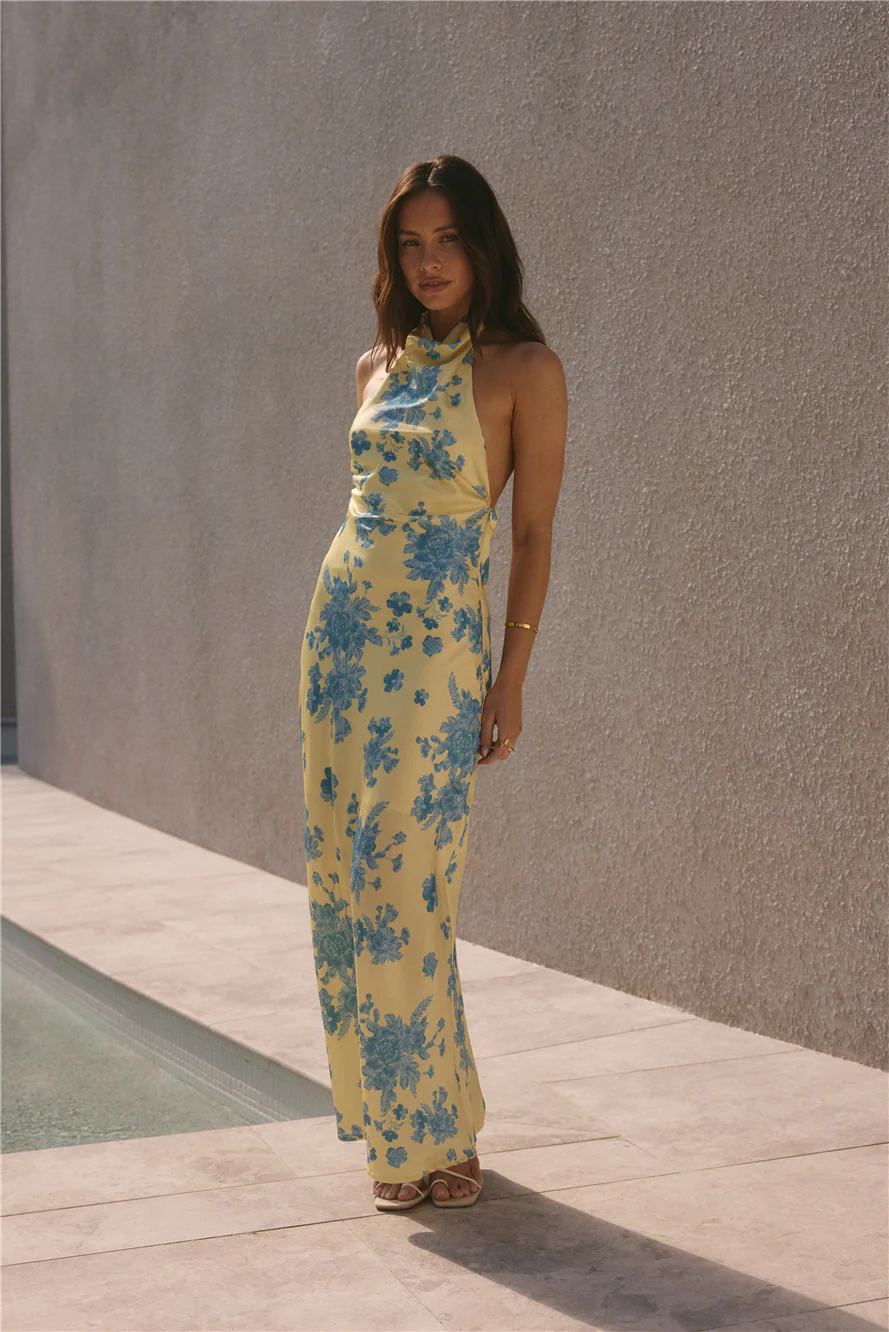 Sunset Skies Halter Maxi Dress Yellow - luluinthesky