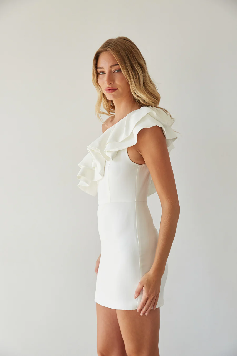 Edith One Shoulder Ruffle Mini Dress